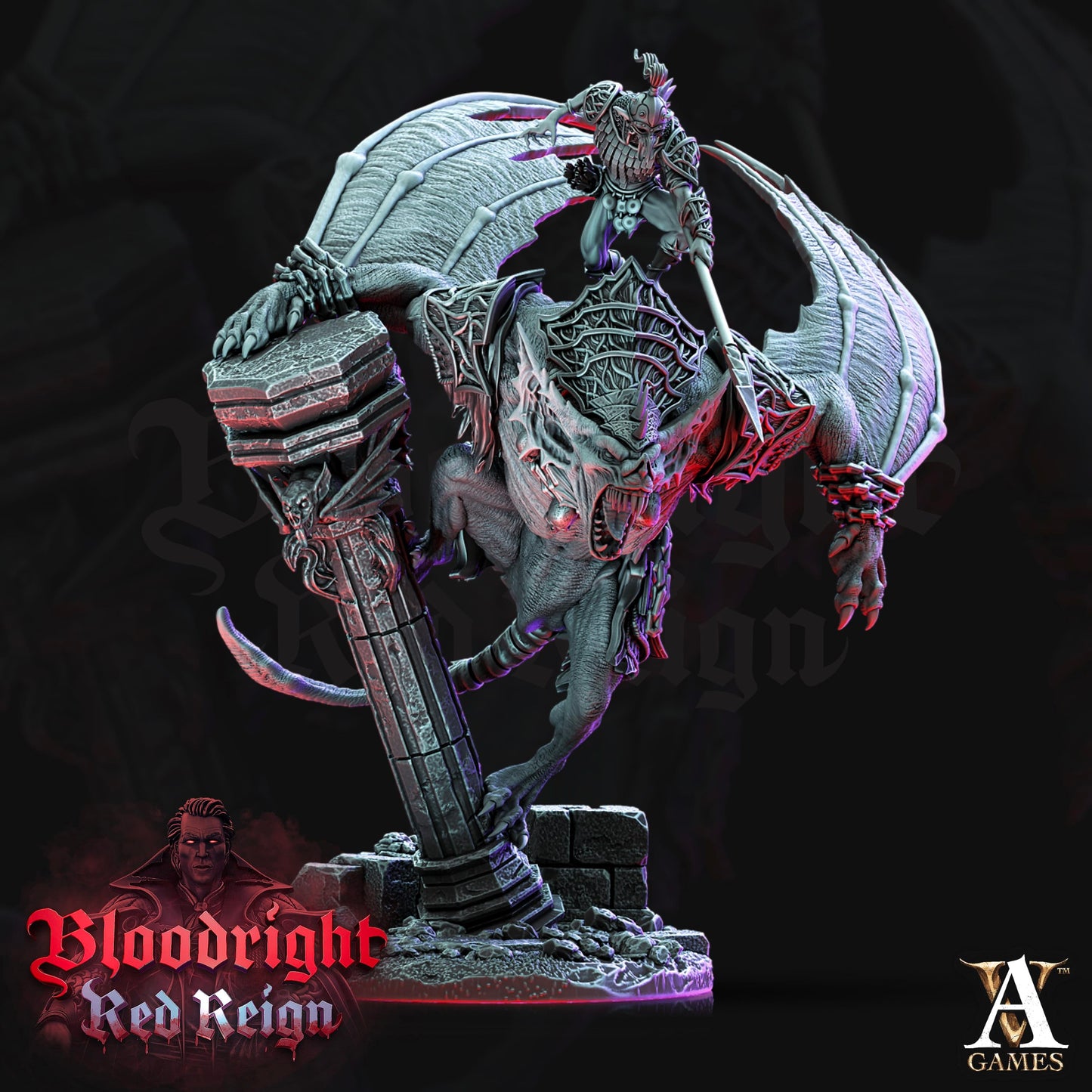 3D Printed Archvillain Games Bloodright Red Reign - Dire Bat Riders 28mm 32mm D&D - 3D Printing Boss 