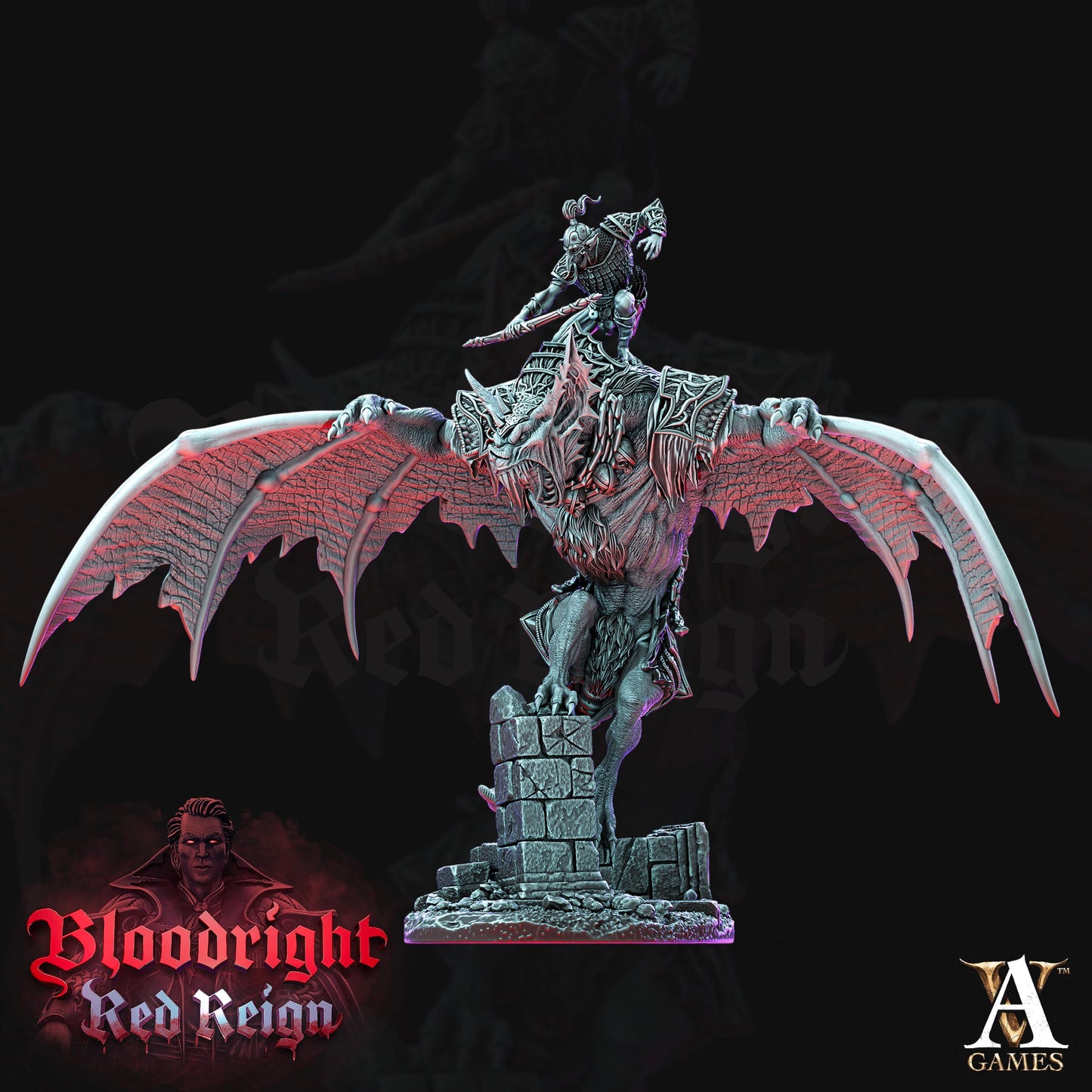 3D Printed Archvillain Games Bloodright Red Reign - Dire Bat Riders 28mm 32mm D&D - 3D Printing Boss 