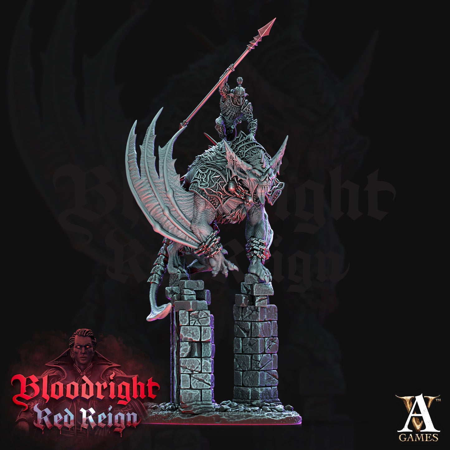 3D Printed Archvillain Games Bloodright Red Reign - Dire Bat Riders 28mm 32mm D&D - 3D Printing Boss 
