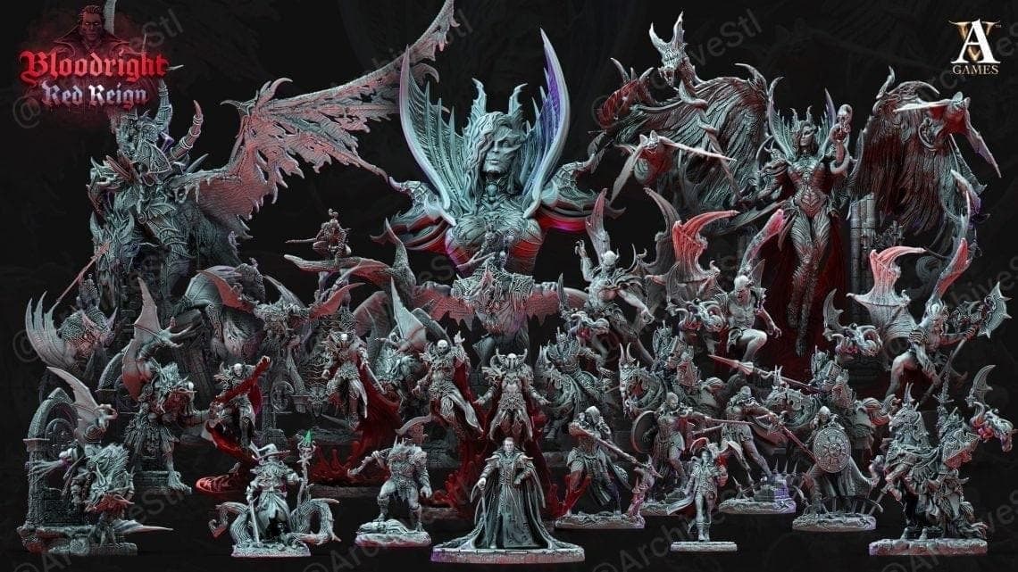 3D Printed Archvillain Games Bloodright Red Reign - Dire Bat Riders 28mm 32mm D&D - 3D Printing Boss 