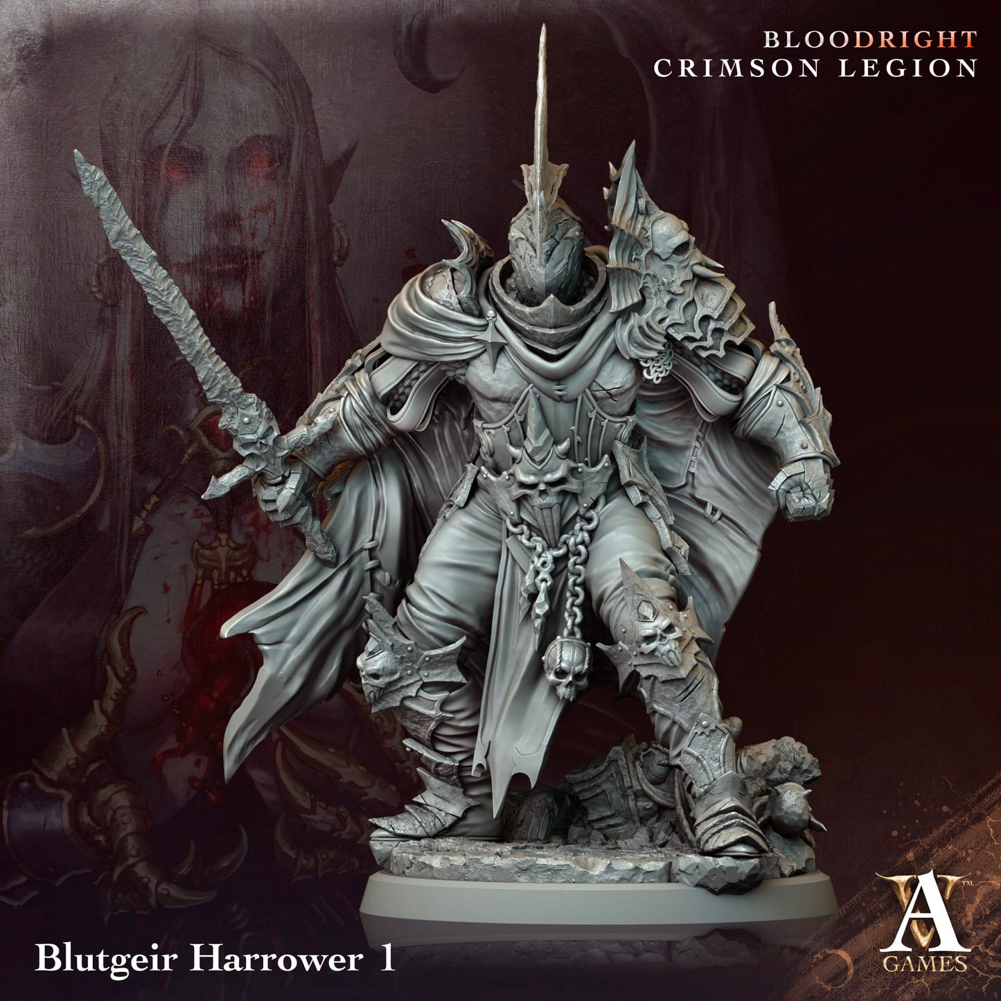 3D Printed Archvillain Games Blutgeir Harrower Bloodright - Crimson Legion 28 32mm D&D - 3D Printing Boss 