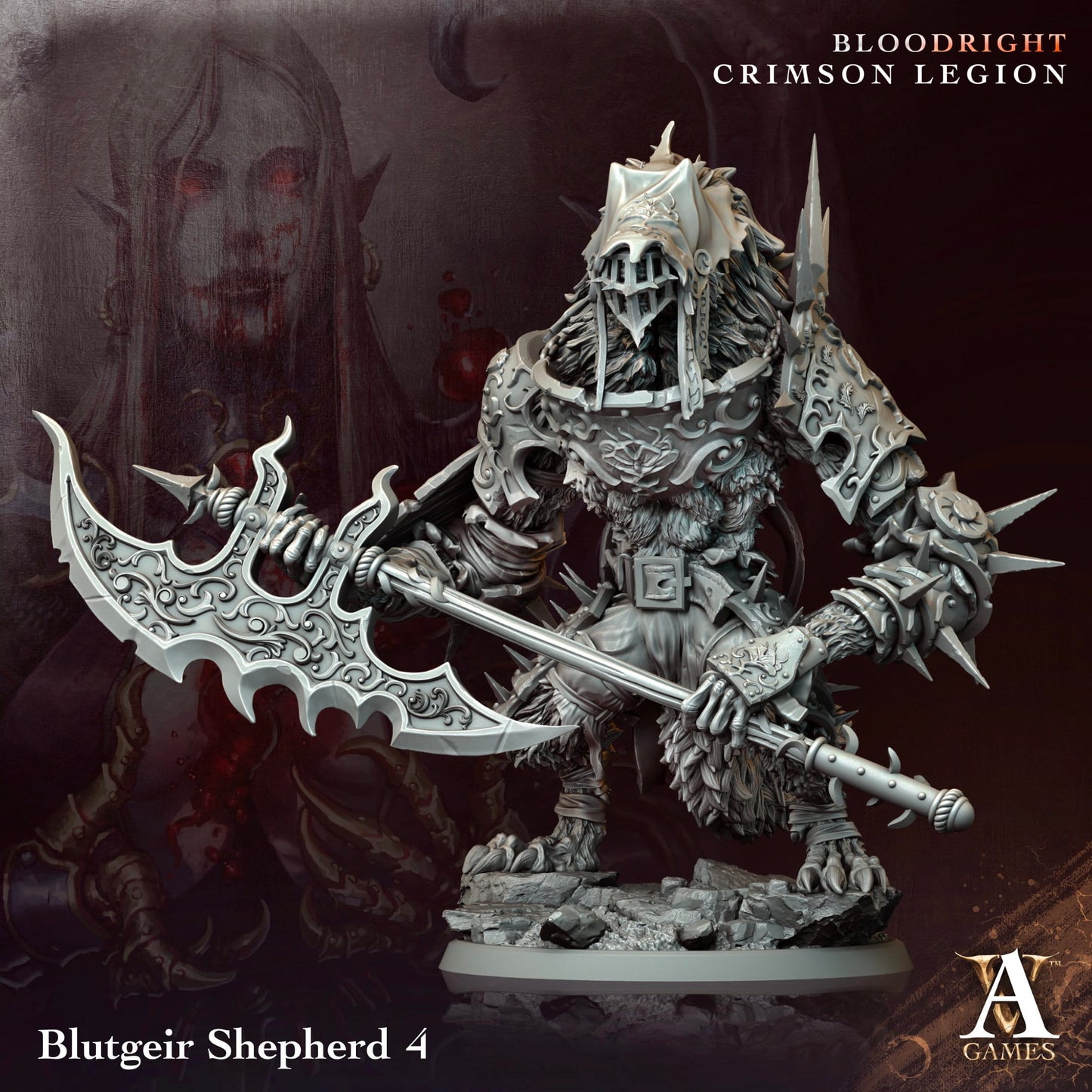 3D Printed Archvillain Games Blutgeir Shepherd Bloodright - Crimson Legion 28 32mm D&D - 3D Printing Boss 