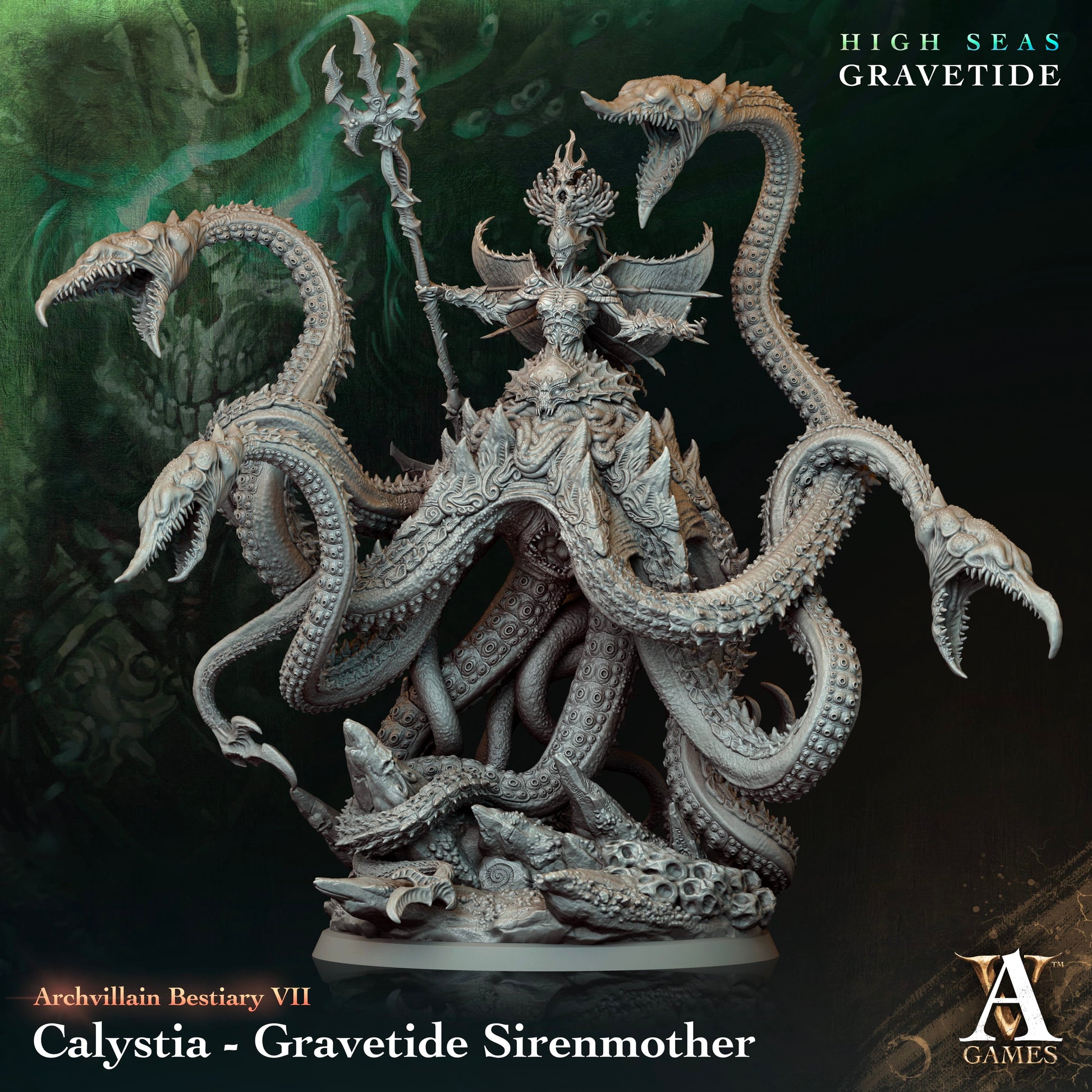 3D Printed Archvillain Games Calystia Gravetide Sirenmother Archvillain Bestiary Vol VII 28 32mm D&D - 3D Printing Boss 