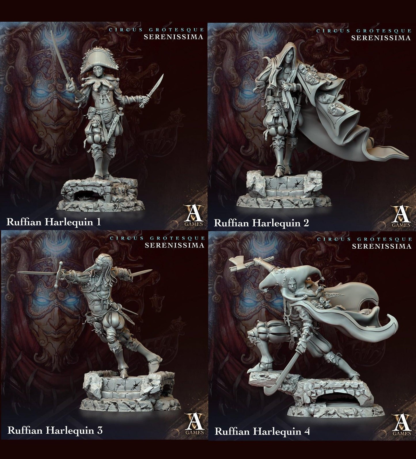 3D Printed Archvillain Games Circus Grotesque - Serenissima Ruffian Harlequin 28 32mm D&D - 3D Printing Boss 