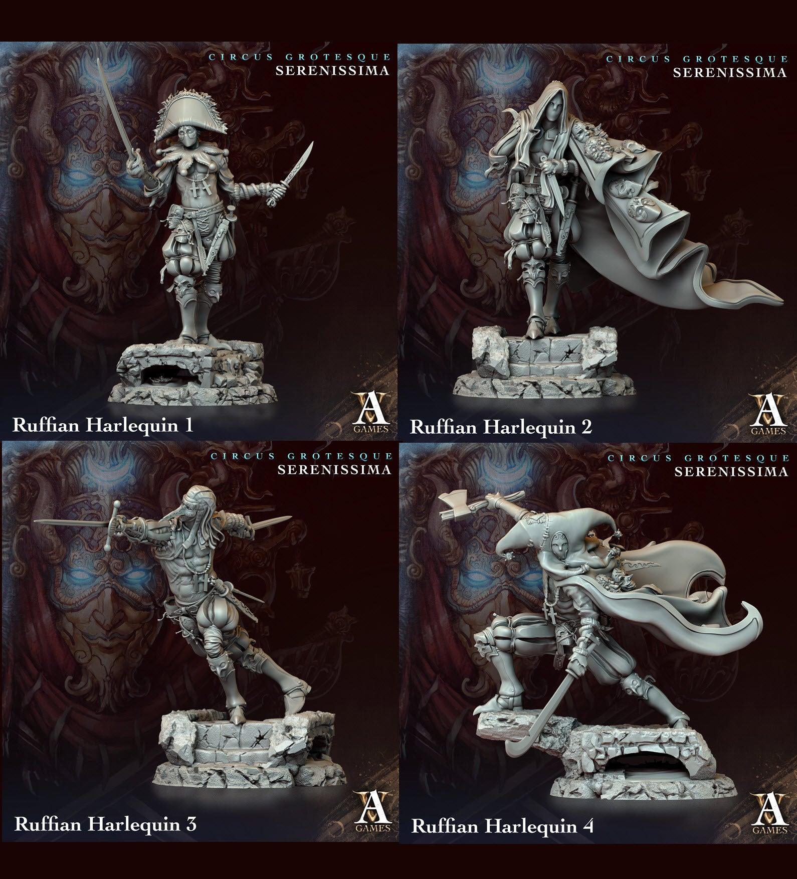 3D Printed Archvillain Games Circus Grotesque - Serenissima Ruffian Harlequin 28 32mm D&D - 3D Printing Boss 