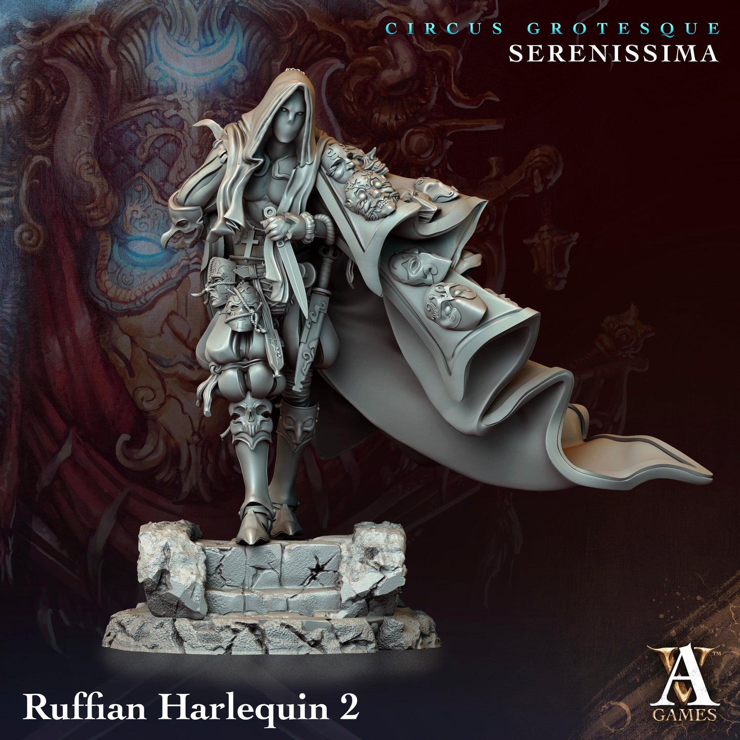 3D Printed Archvillain Games Circus Grotesque - Serenissima Ruffian Harlequin 28 32mm D&D - 3D Printing Boss 