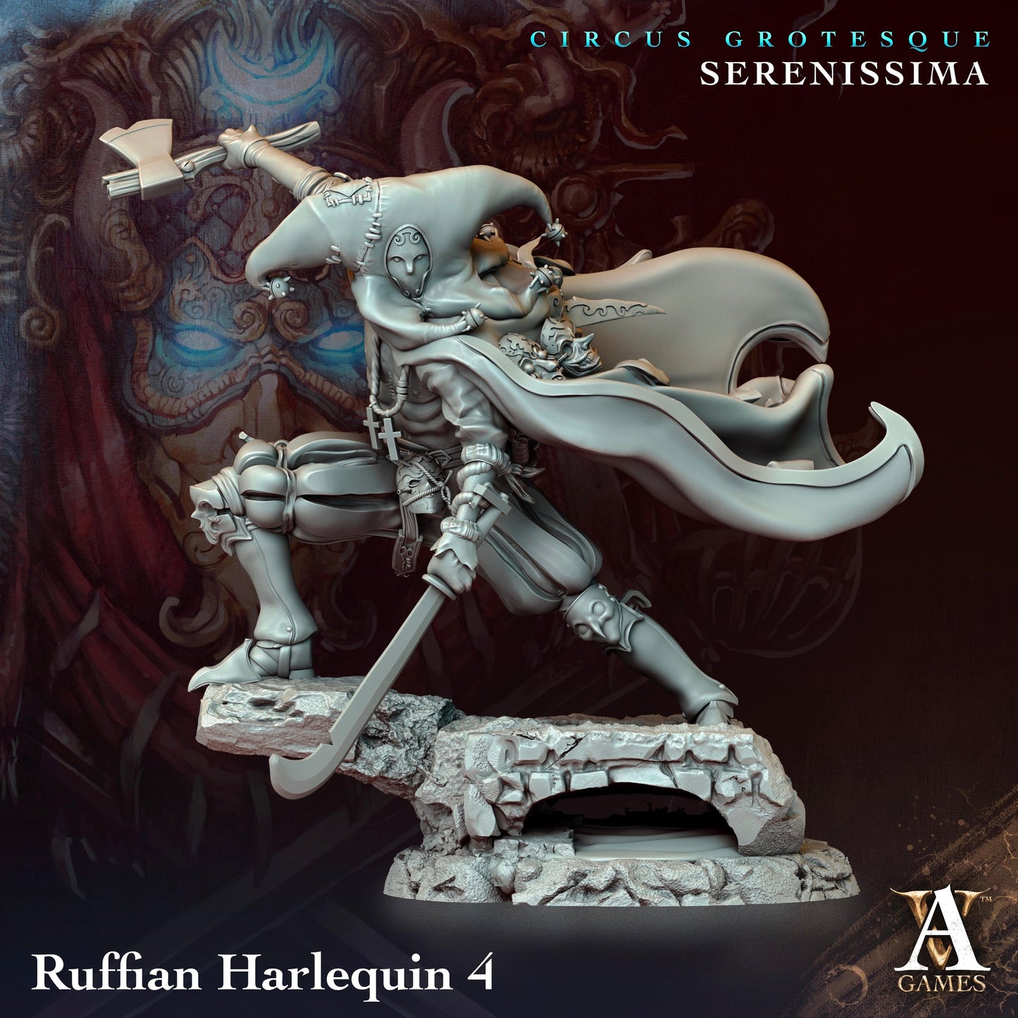 3D Printed Archvillain Games Circus Grotesque - Serenissima Ruffian Harlequin 28 32mm D&D - 3D Printing Boss 