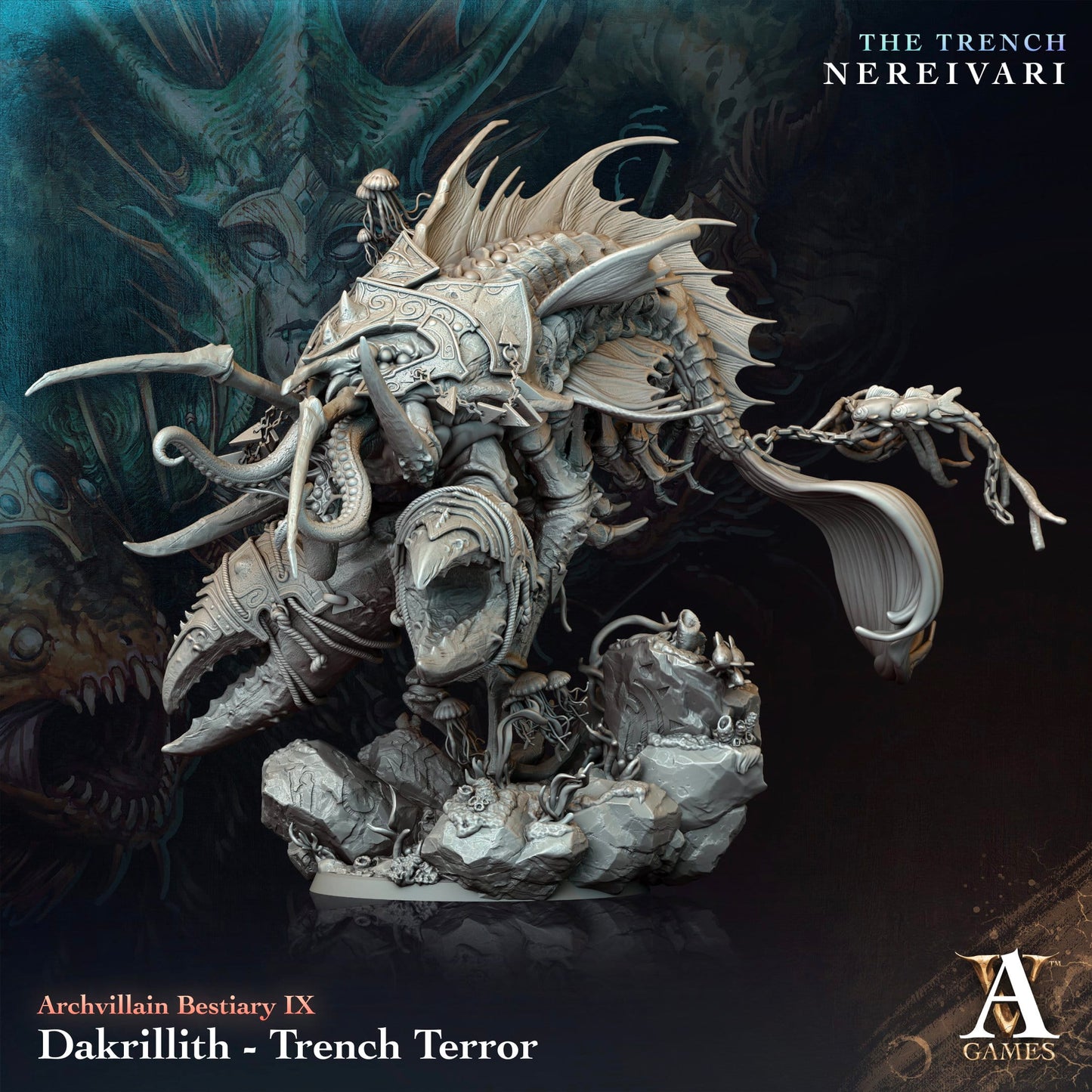 3D Printed Archvillain Games Dakrillith Trench Terror Archvillain Bestiary Vol IX 28 32mm D&D - 3D Printing Boss 