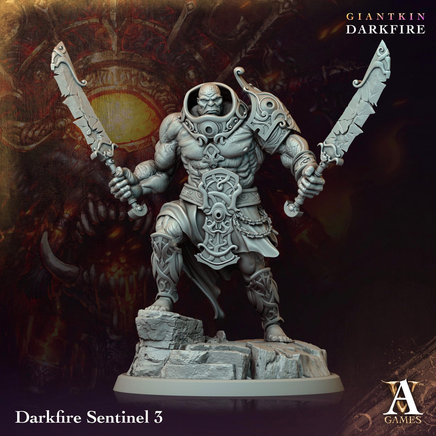 3D Printed Archvillain Games Darkfire Sentinel Giantkin Darkfire Archvillain Society Vol. XXXIV 28 32mm D&D - 3D Printing Boss 
