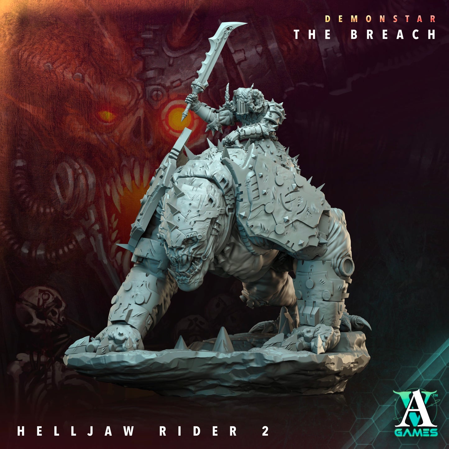 3D Printed Archvillain Games Demonstar The Breach - Helljaw Rider 28mm 32mm D&D - 3D Printing Boss 