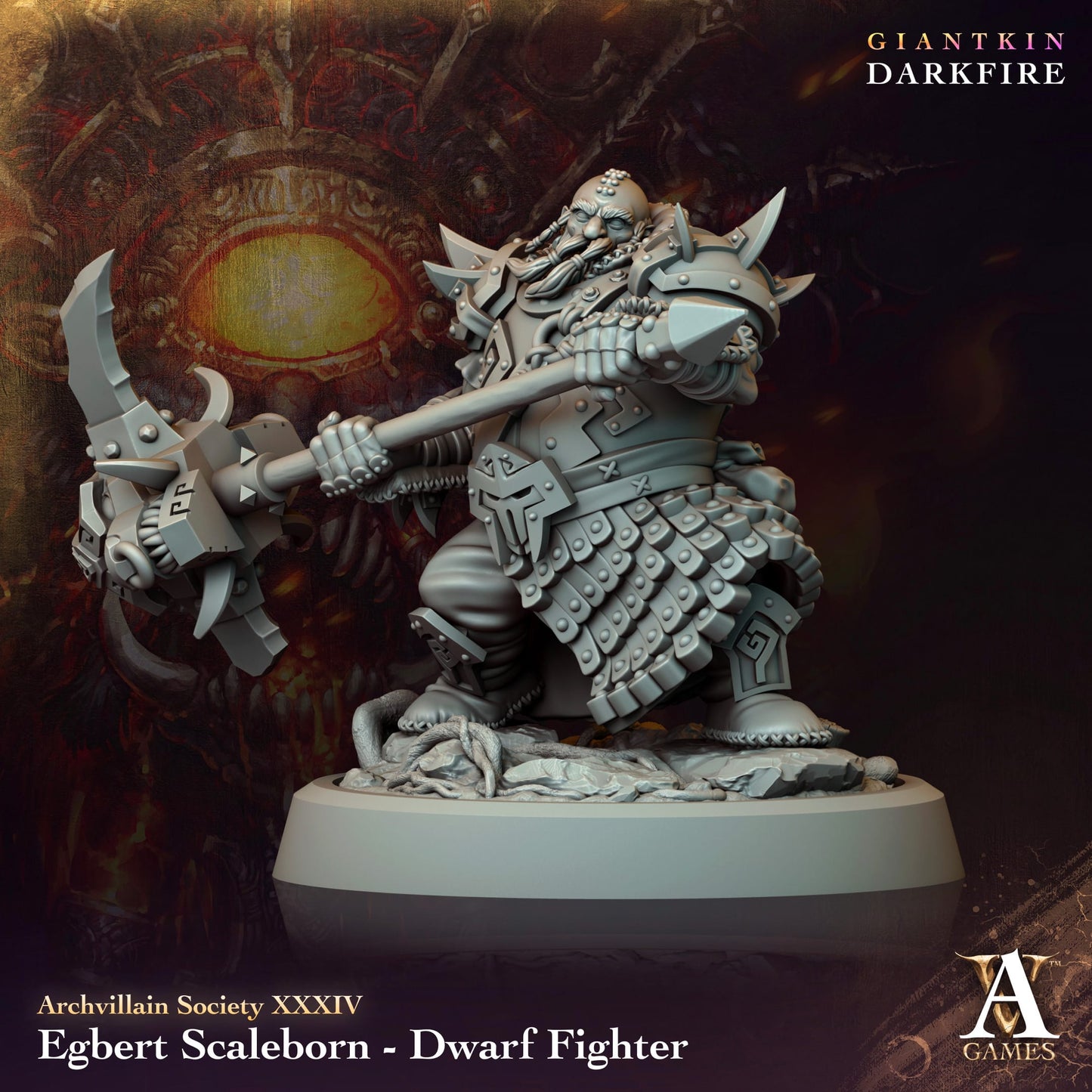 3D Printed Archvillain Games Egbert Scaleborn Dwarf Fighter Archvillain Society Vol. XXXIV 28 32mm D&D - 3D Printing Boss 