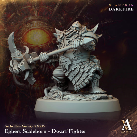3D Printed Archvillain Games Egbert Scaleborn Dwarf Fighter Archvillain Society Vol. XXXIV 28 32mm D&D - 3D Printing Boss 