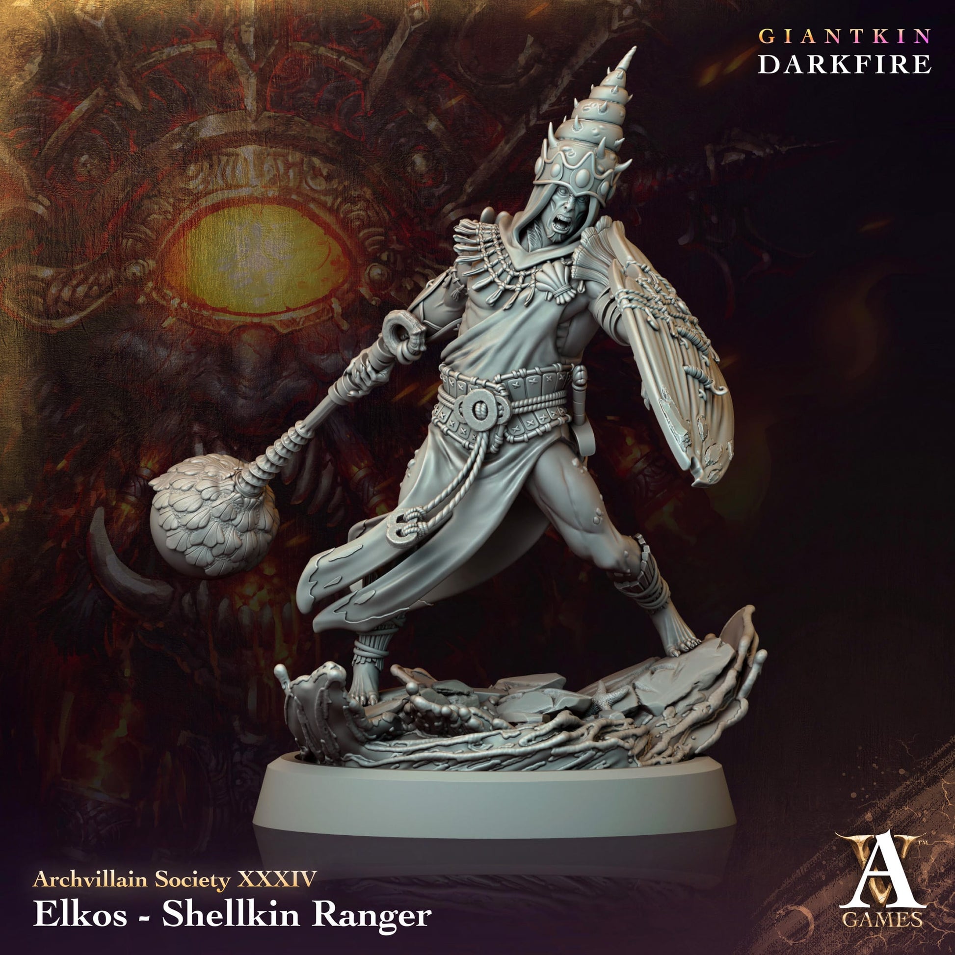 3D Printed Archvillain Games Elkos Shellkin Ranger Archvillain Society Vol. XXXIV 28 32mm D&D - 3D Printing Boss 
