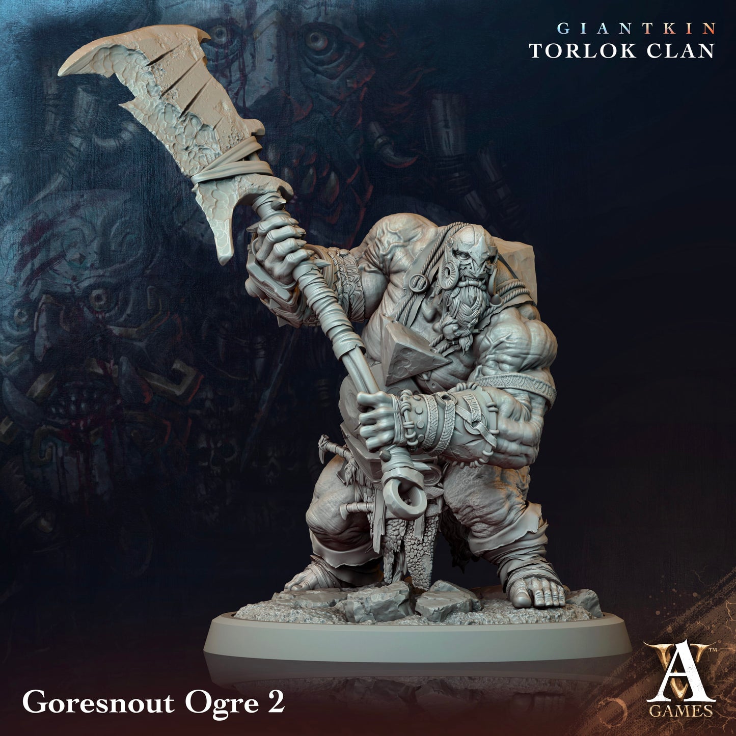3D Printed Archvillain Games Giantkin - Torlok Clan Goresnout Ogre 28 32mm D&D - 3D Printing Boss 