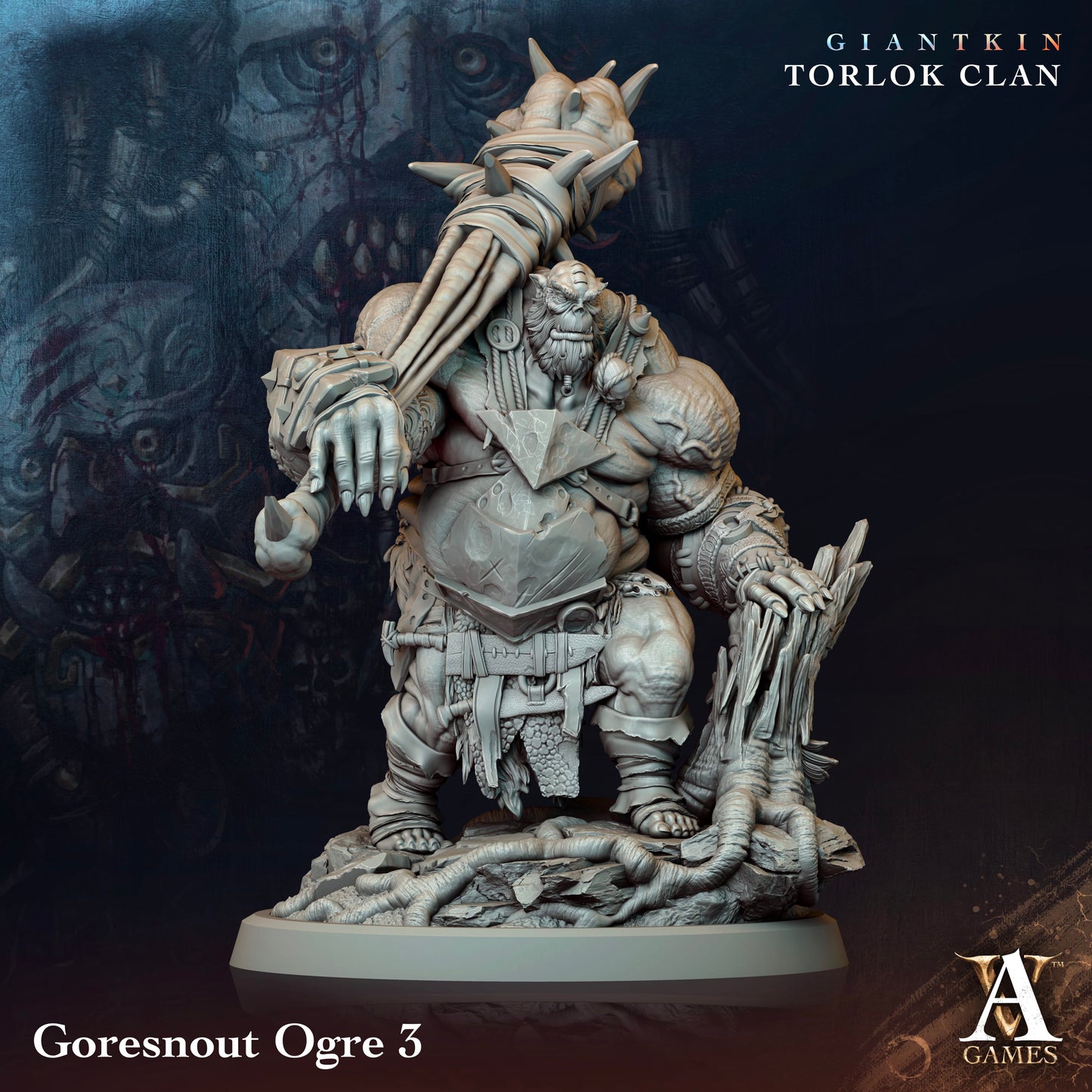 3D Printed Archvillain Games Giantkin - Torlok Clan Goresnout Ogre 28 32mm D&D - 3D Printing Boss 