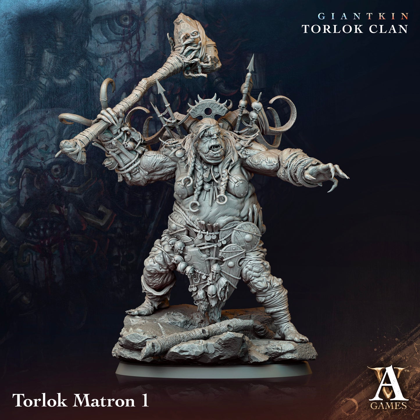 3D Printed Archvillain Games Giantkin - Torlok Clan Torlok Matron 28 32mm D&D - 3D Printing Boss 