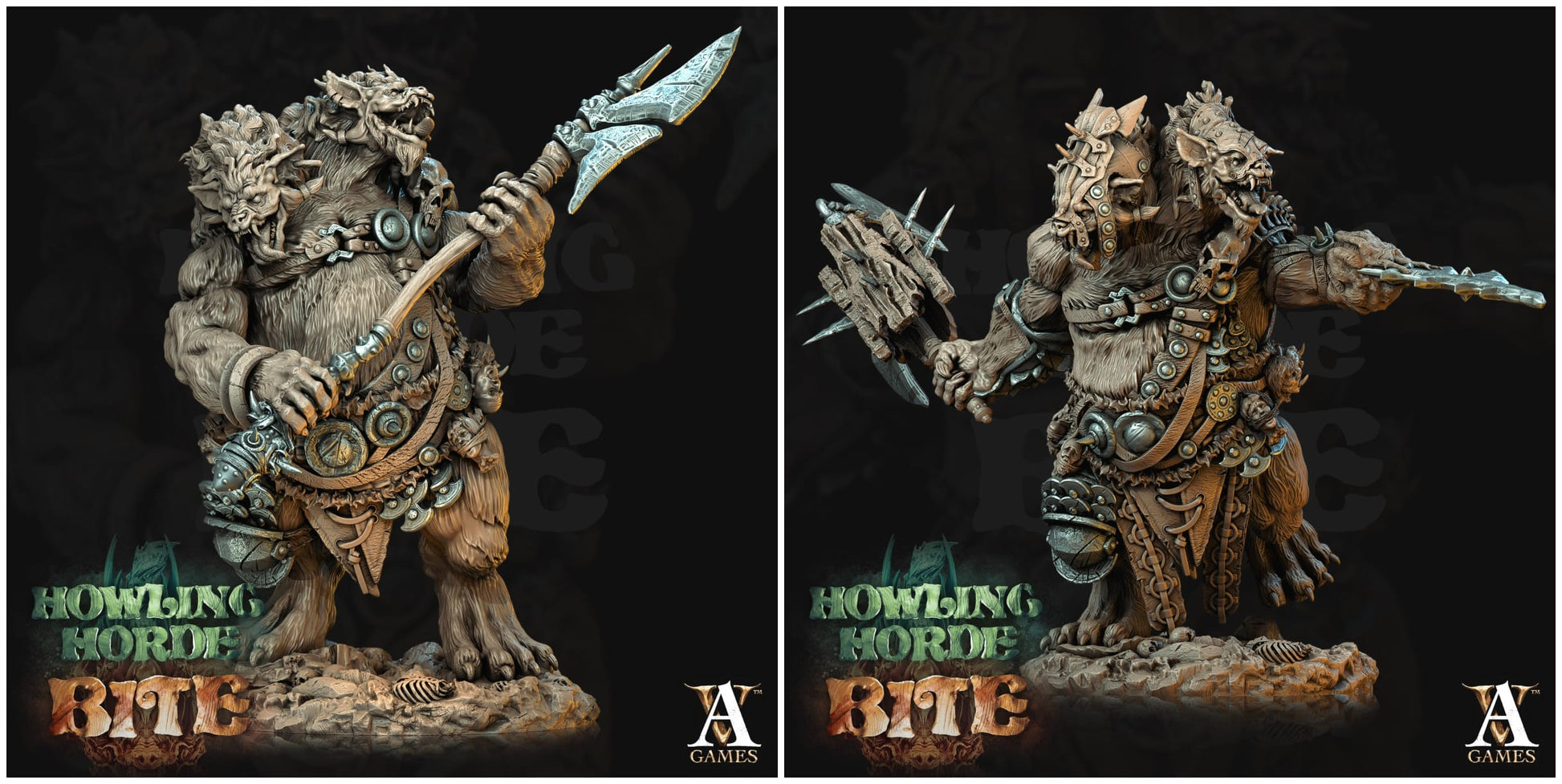 3D Printed Archvillain Games Gnoll Ettin Howling Horde 28 32mm D&D - 3D Printing Boss 
