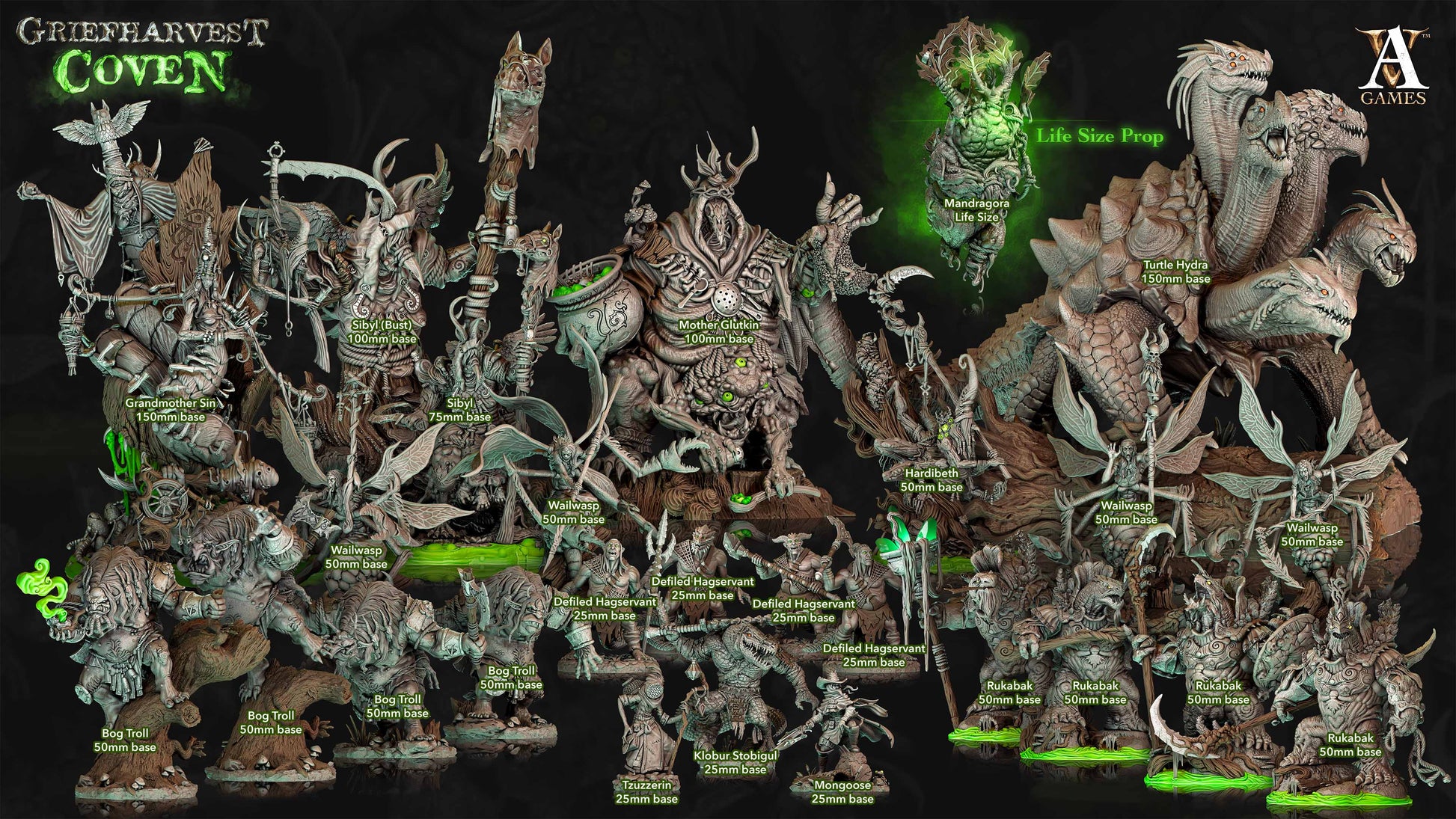3D Printed Archvillain Games Griefharvest Coven - Turtle Hydra 28mm 32mm D&D - 3D Printing Boss 