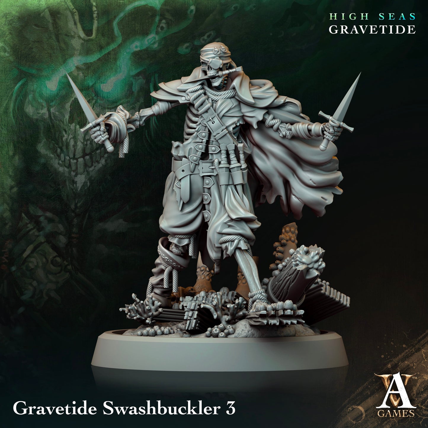 3D Printed Archvillain Games High Seas - Gravetide Gravetide Swashbuckler 28 32mm D&D - 3D Printing Boss 
