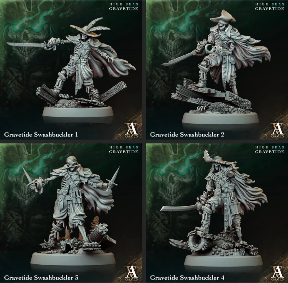 3D Printed Archvillain Games High Seas - Gravetide Gravetide Swashbuckler 28 32mm D&D - 3D Printing Boss 