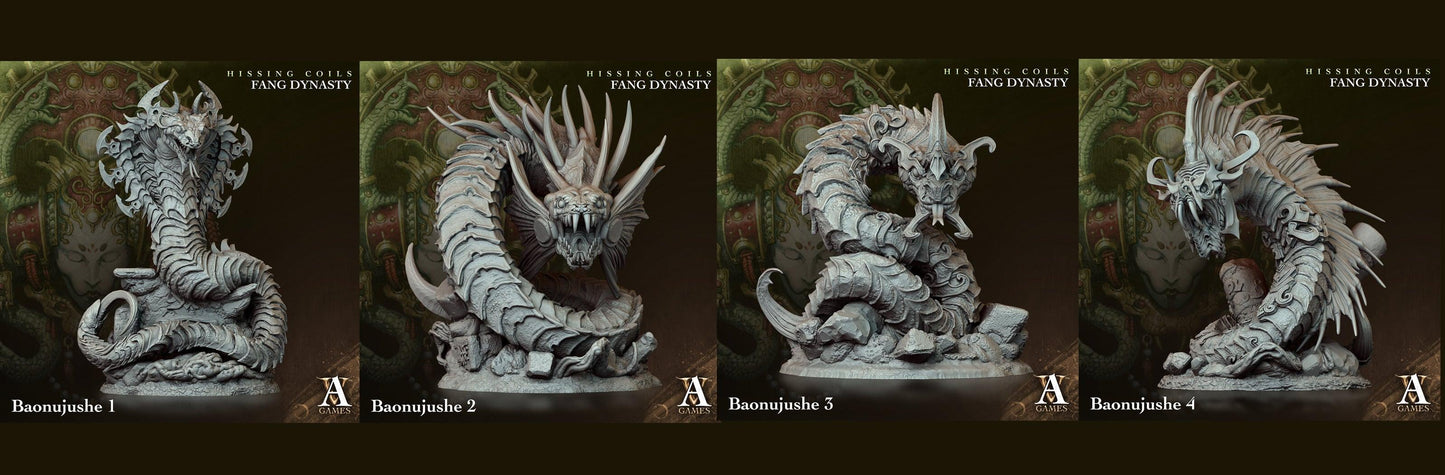 3D Printed Archvillain Games Hissing Coils - Fang Dynasty Baonujushe 28 32mm D&D - 3D Printing Boss 