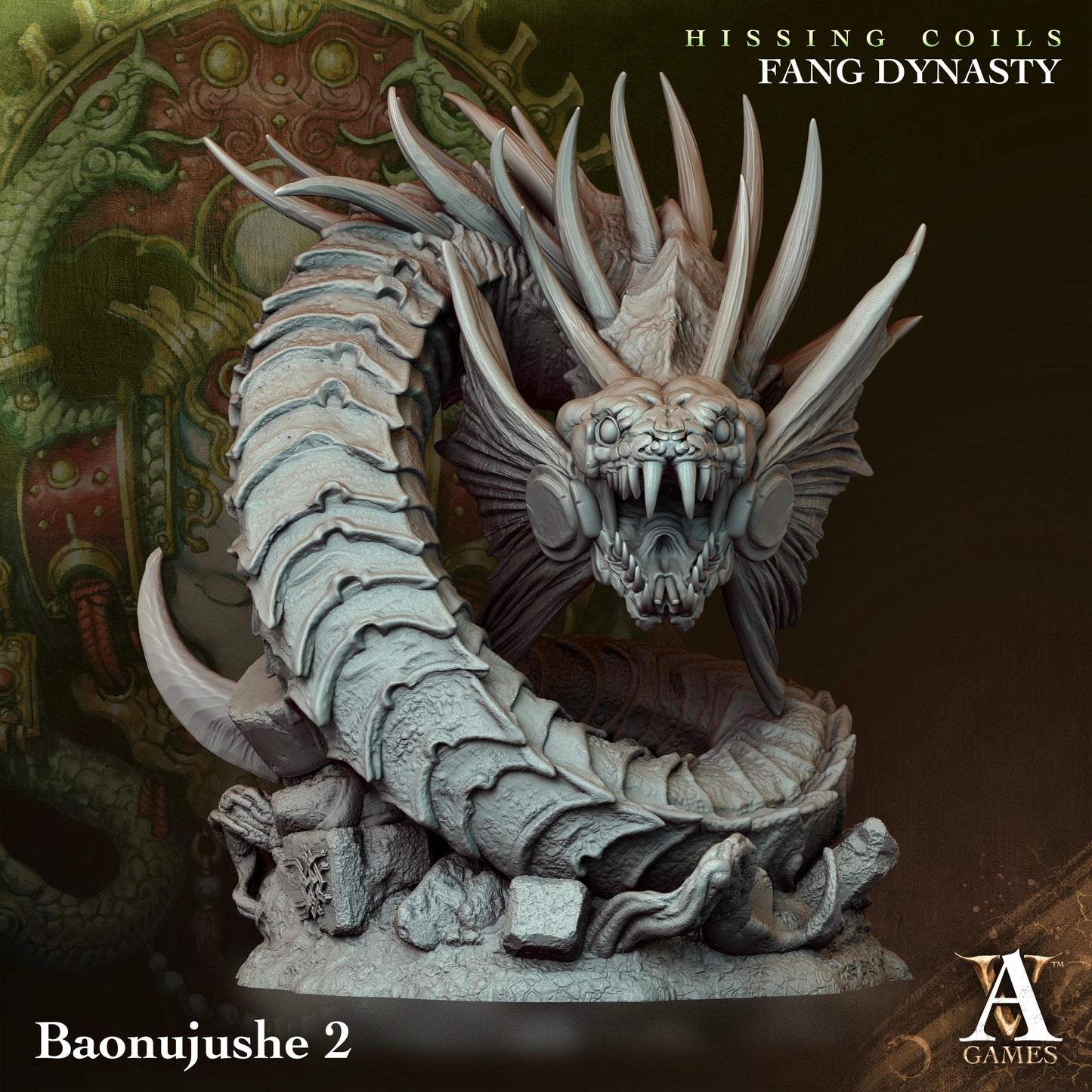 3D Printed Archvillain Games Hissing Coils - Fang Dynasty Baonujushe 28 32mm D&D - 3D Printing Boss 