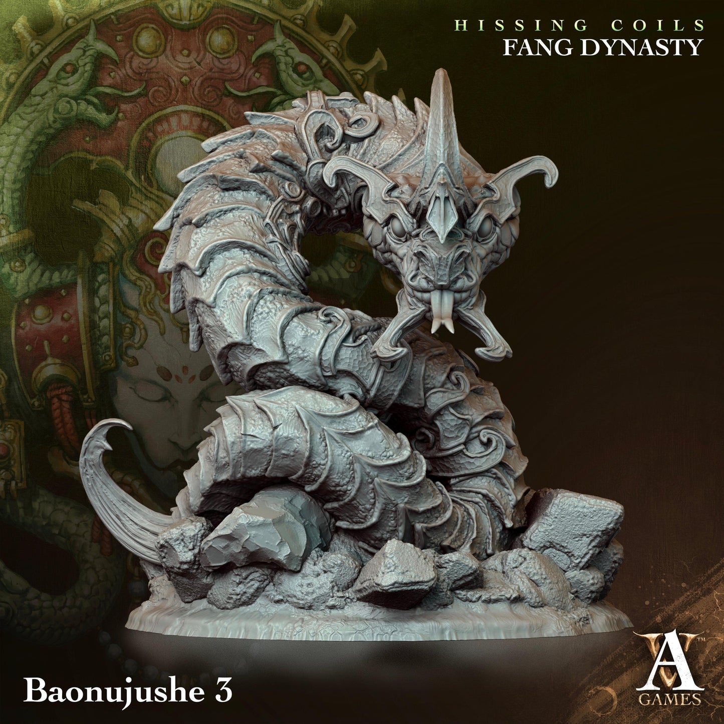 3D Printed Archvillain Games Hissing Coils - Fang Dynasty Baonujushe 28 32mm D&D - 3D Printing Boss 