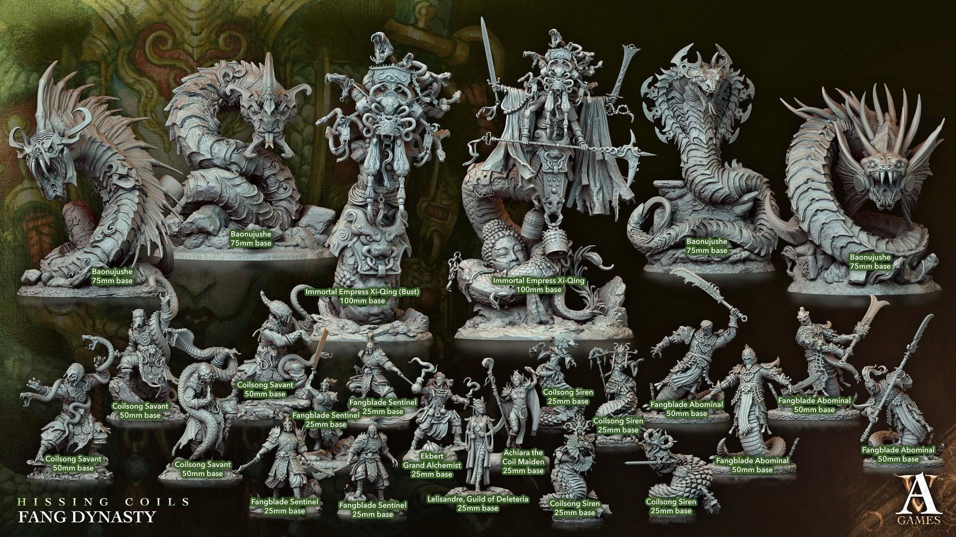 3D Printed Archvillain Games Hissing Coils - Fang Dynasty Baonujushe 28 32mm D&D - 3D Printing Boss 