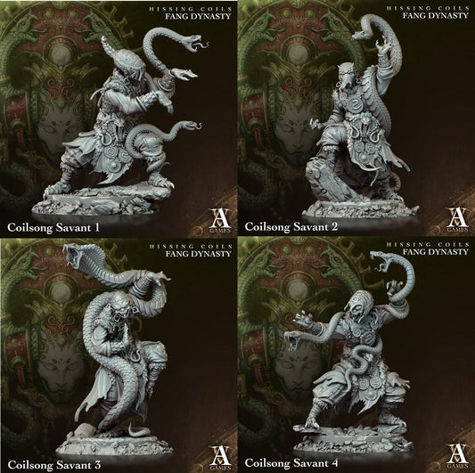 3D Printed Archvillain Games Hissing Coils - Fang Dynasty Coilsong Savant 28 32mm D&D - 3D Printing Boss 