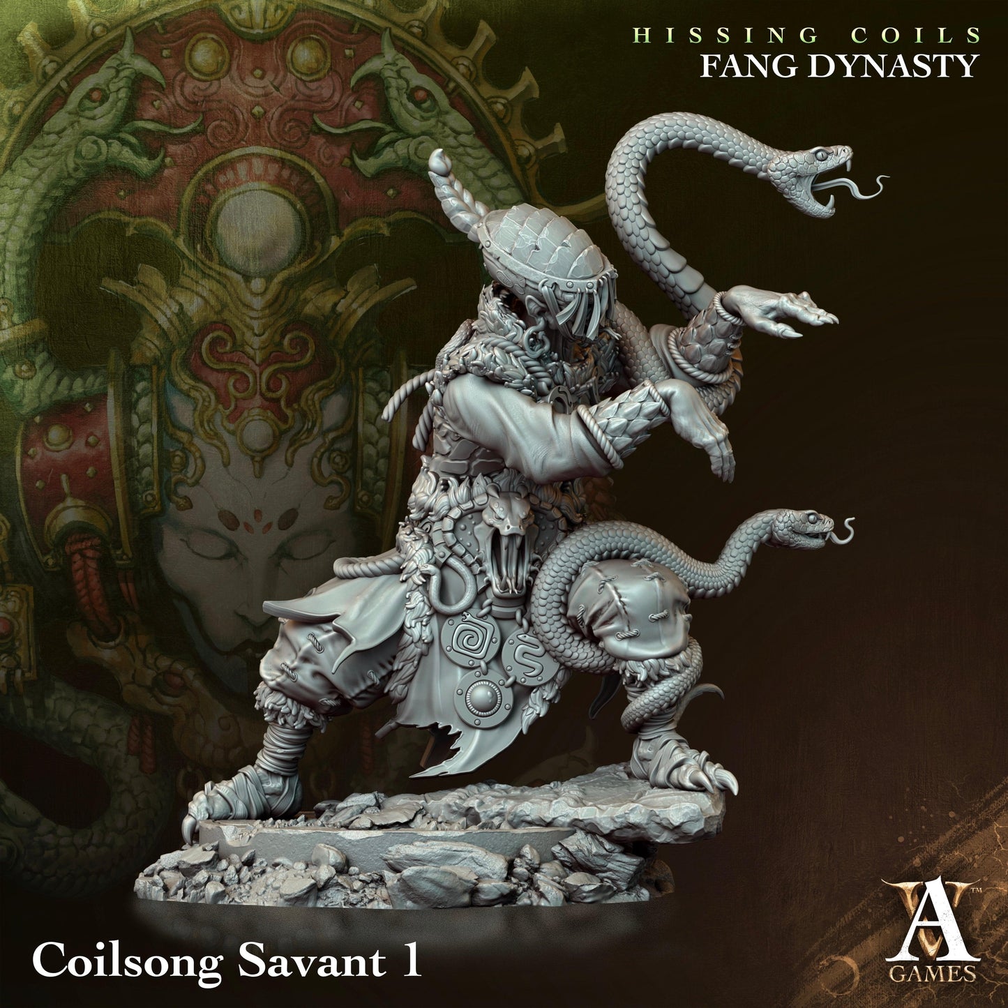 3D Printed Archvillain Games Hissing Coils - Fang Dynasty Coilsong Savant 28 32mm D&D - 3D Printing Boss 