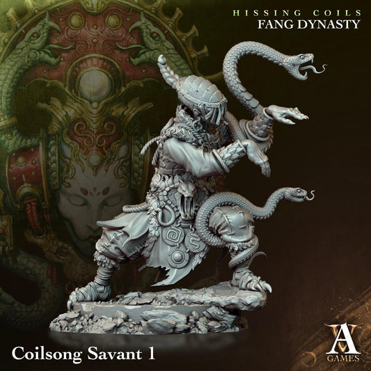 3D Printed Archvillain Games Hissing Coils - Fang Dynasty Coilsong Savant 28 32mm D&D - 3D Printing Boss 