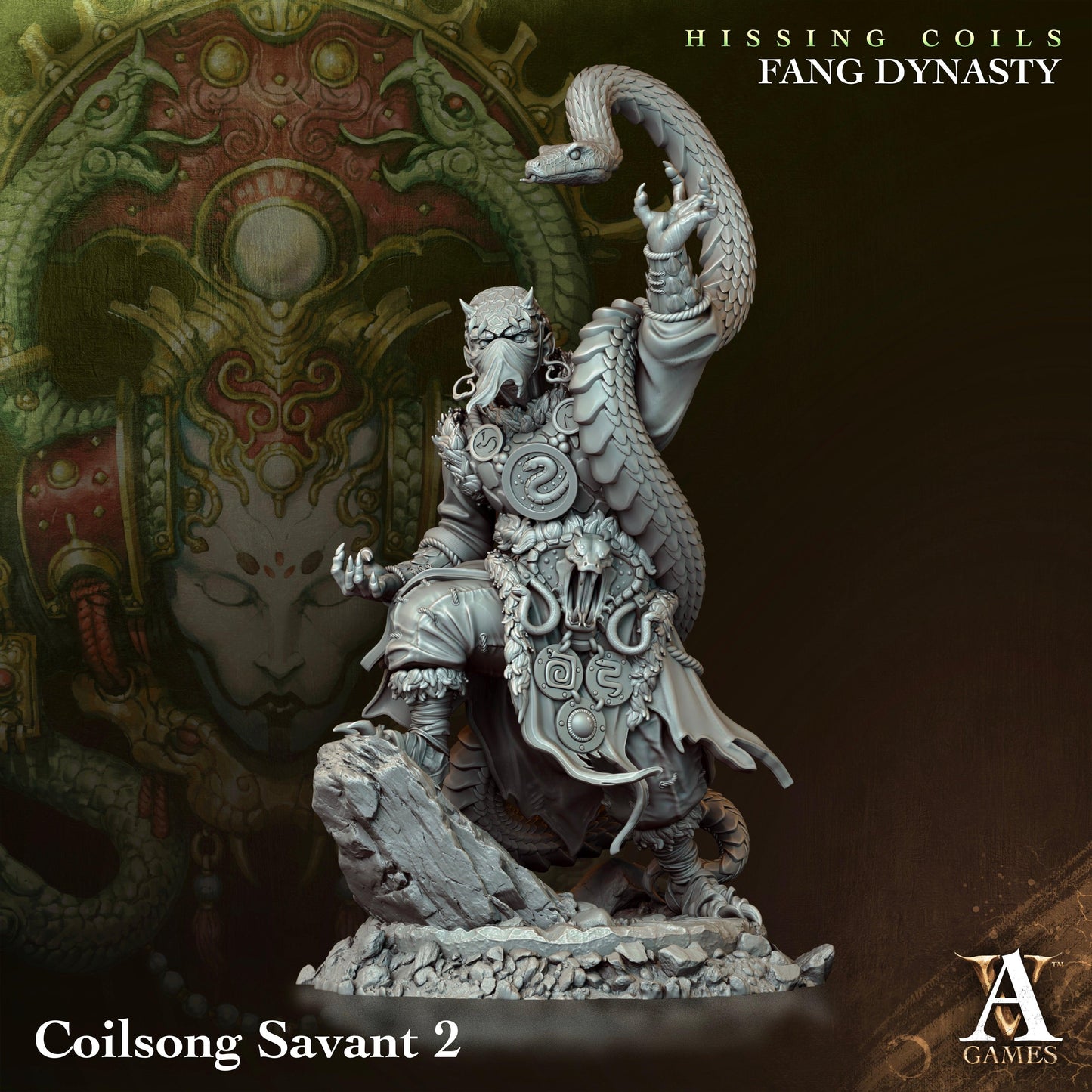 3D Printed Archvillain Games Hissing Coils - Fang Dynasty Coilsong Savant 28 32mm D&D - 3D Printing Boss 