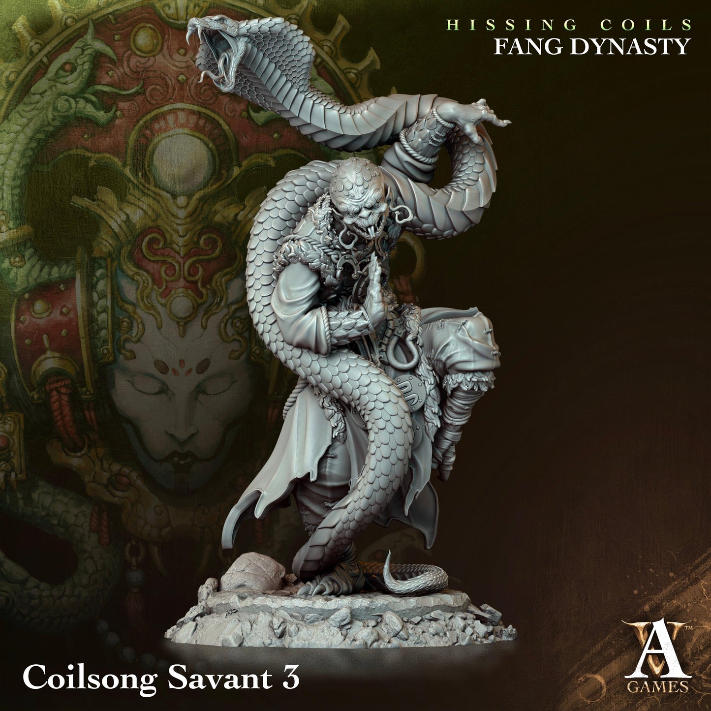 3D Printed Archvillain Games Hissing Coils - Fang Dynasty Coilsong Savant 28 32mm D&D - 3D Printing Boss 