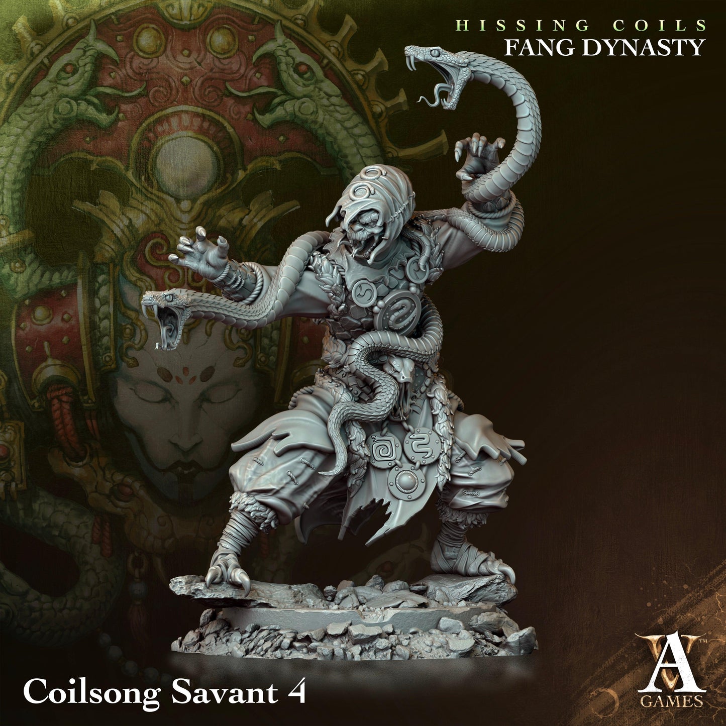 3D Printed Archvillain Games Hissing Coils - Fang Dynasty Coilsong Savant 28 32mm D&D - 3D Printing Boss 