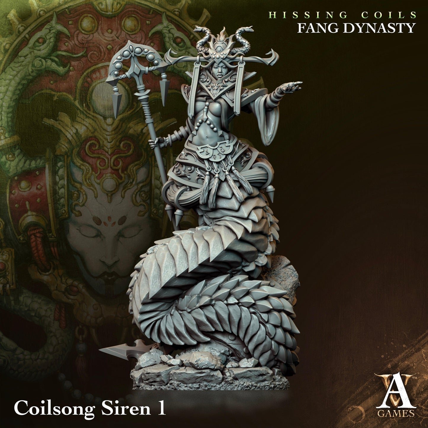 3D Printed Archvillain Games Hissing Coils - Fang Dynasty Coilsong Siren 28 32mm D&D - 3D Printing Boss 