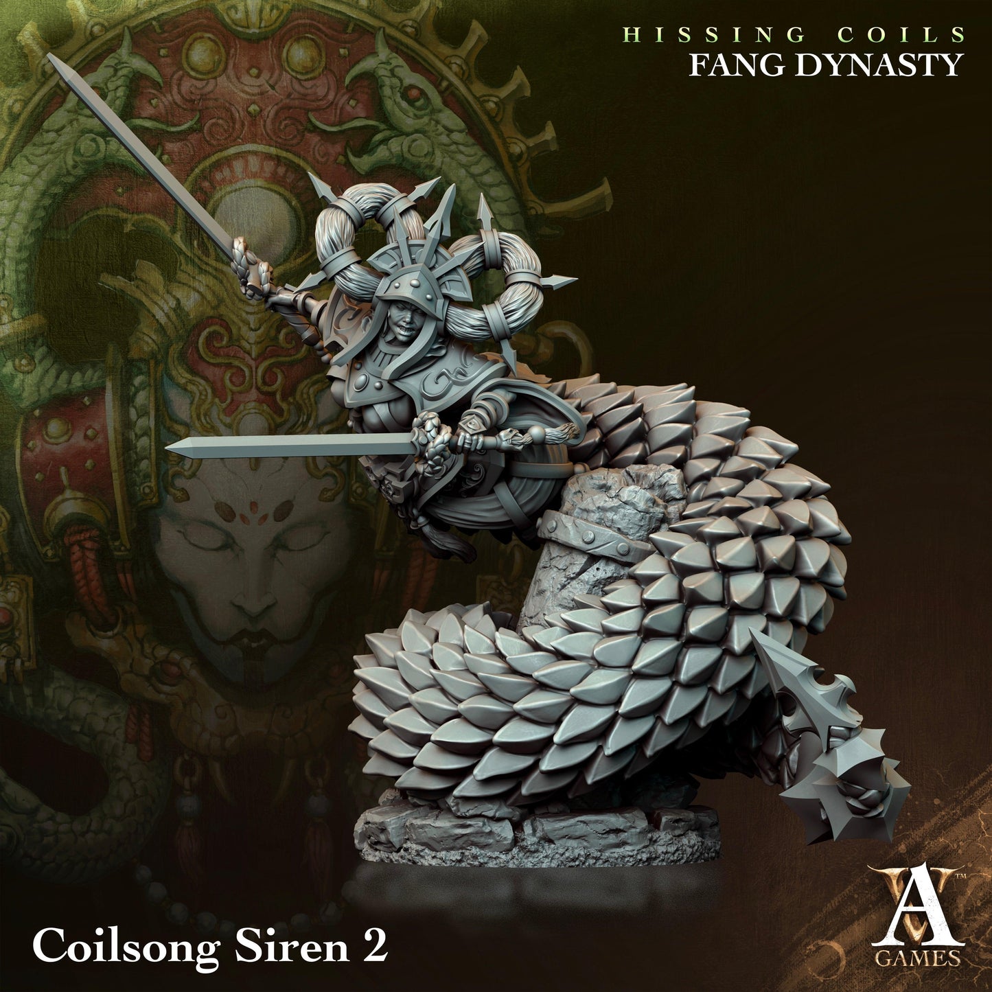 3D Printed Archvillain Games Hissing Coils - Fang Dynasty Coilsong Siren 28 32mm D&D - 3D Printing Boss 