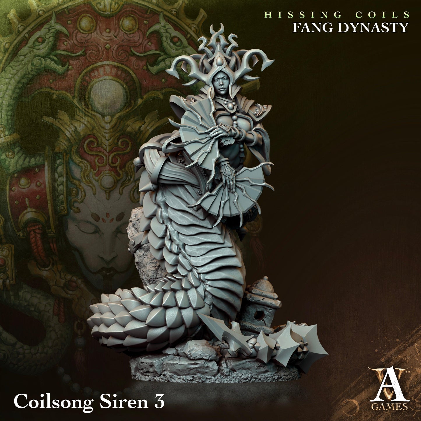 3D Printed Archvillain Games Hissing Coils - Fang Dynasty Coilsong Siren 28 32mm D&D - 3D Printing Boss 