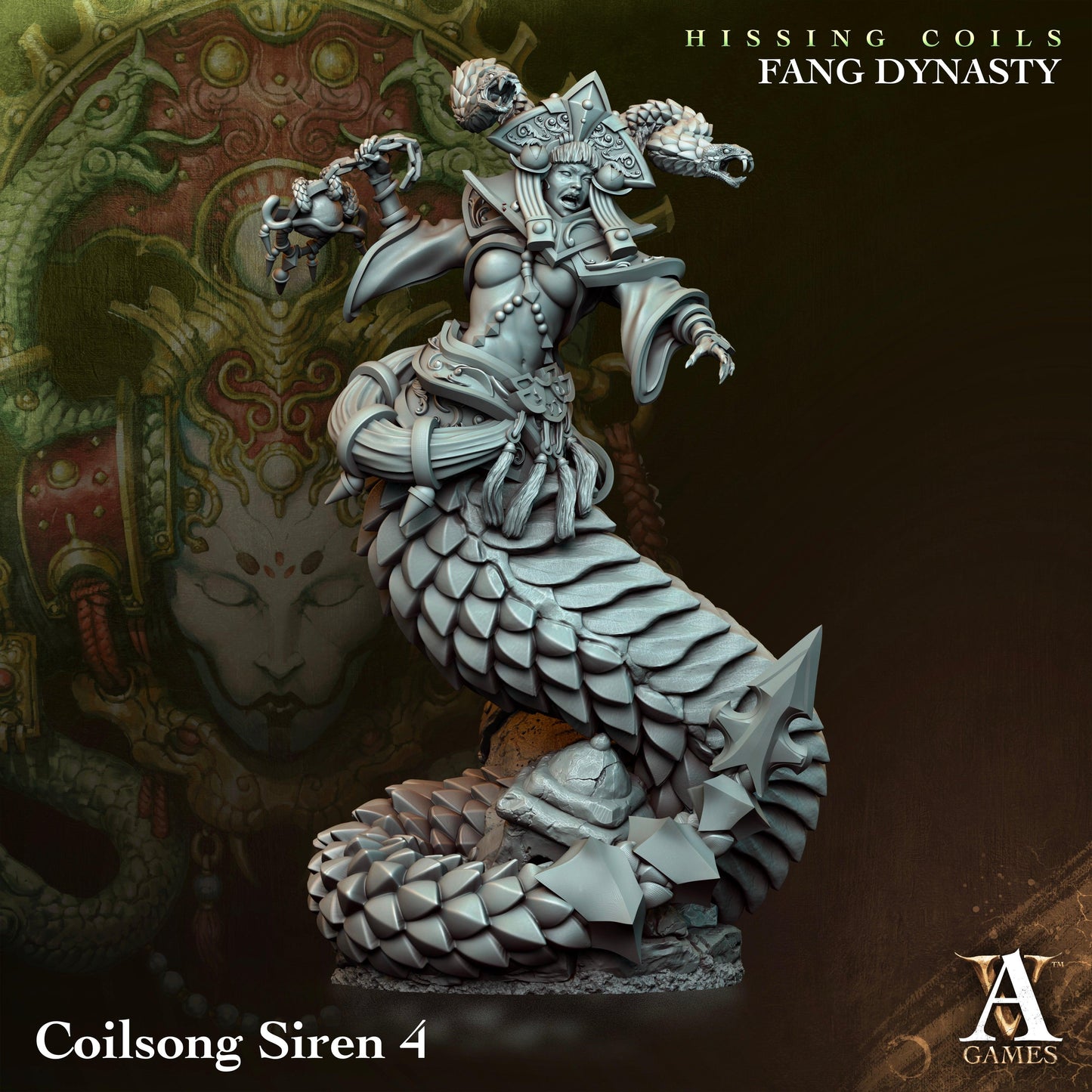 3D Printed Archvillain Games Hissing Coils - Fang Dynasty Coilsong Siren 28 32mm D&D - 3D Printing Boss 