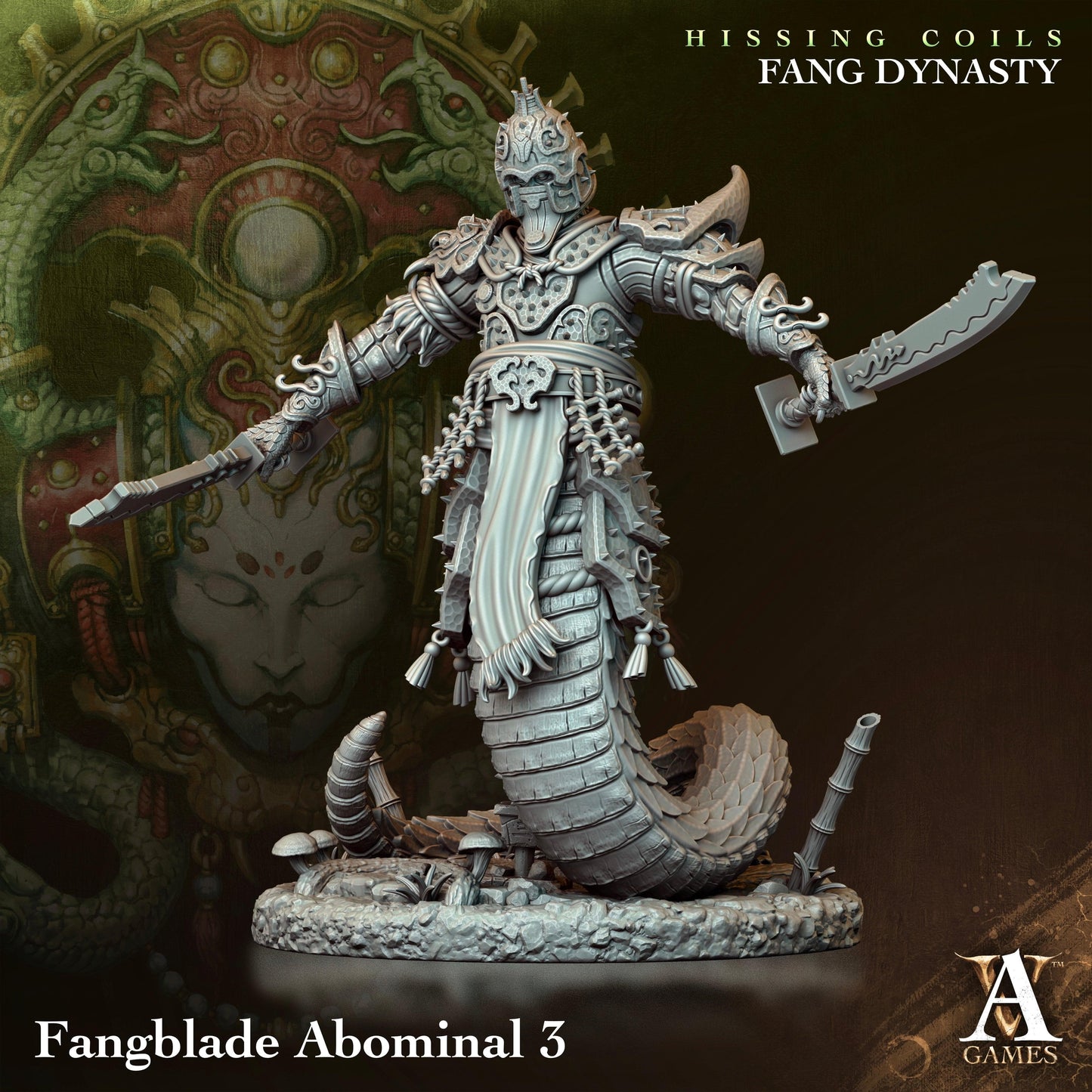 3D Printed Archvillain Games Hissing Coils - Fang Dynasty Fangblade Abominal 28 32mm D&D - 3D Printing Boss 