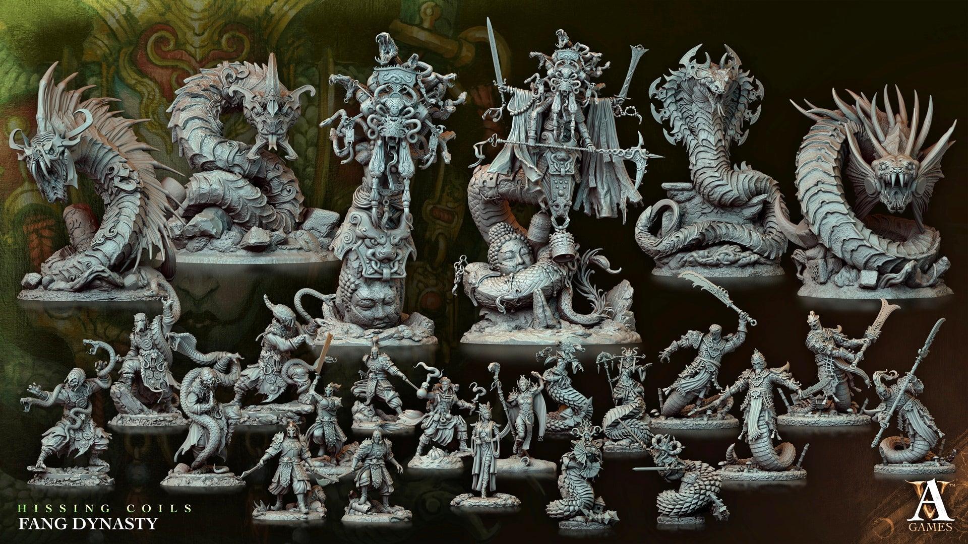 3D Printed Archvillain Games Hissing Coils - Fang Dynasty Fangblade Abominal 28 32mm D&D - 3D Printing Boss 