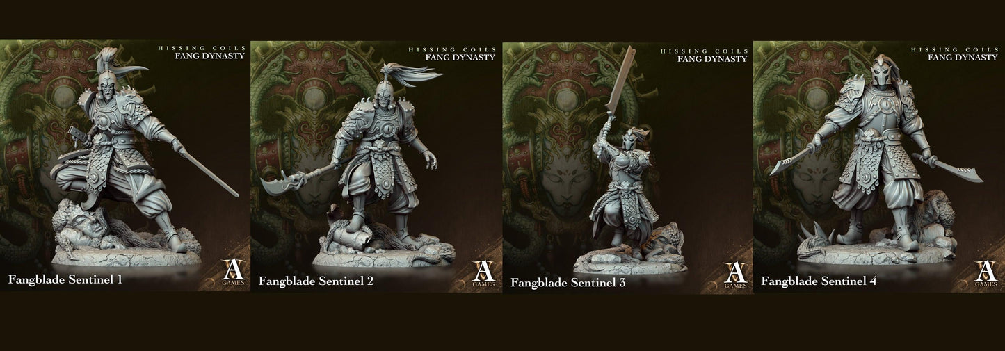 3D Printed Archvillain Games Hissing Coils - Fang Dynasty Fangblade Sentinel 28 32mm D&D - 3D Printing Boss 