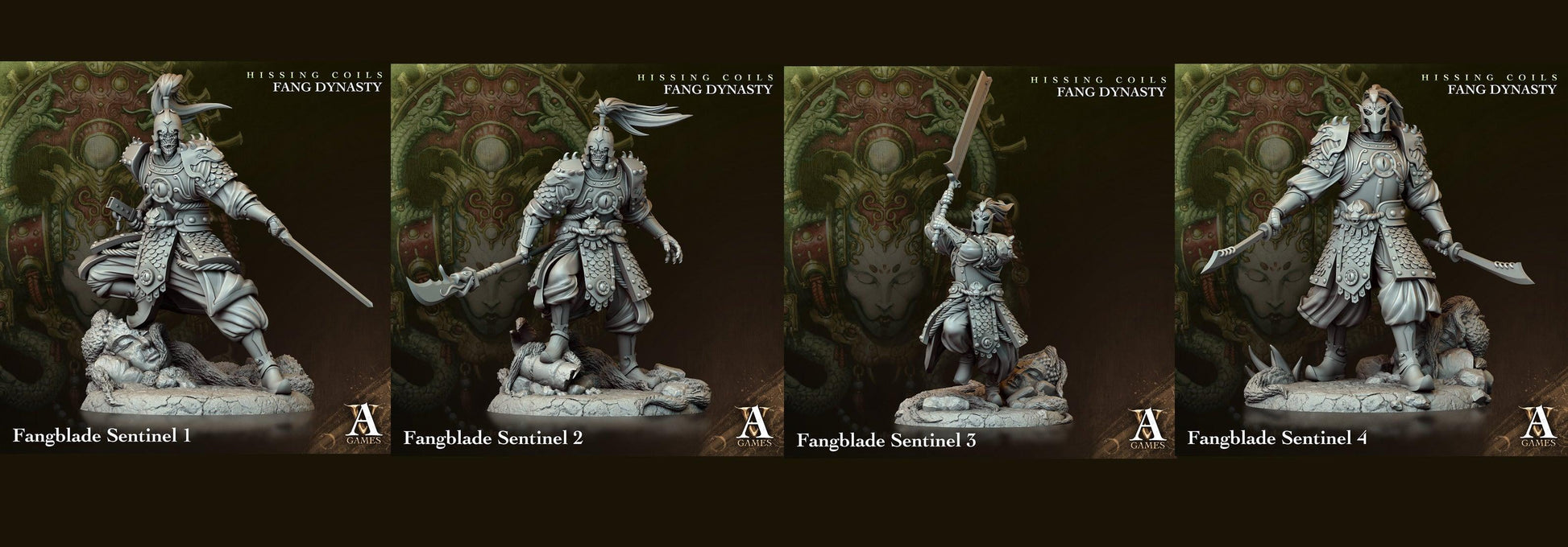 3D Printed Archvillain Games Hissing Coils - Fang Dynasty Fangblade Sentinel 28 32mm D&D - 3D Printing Boss 