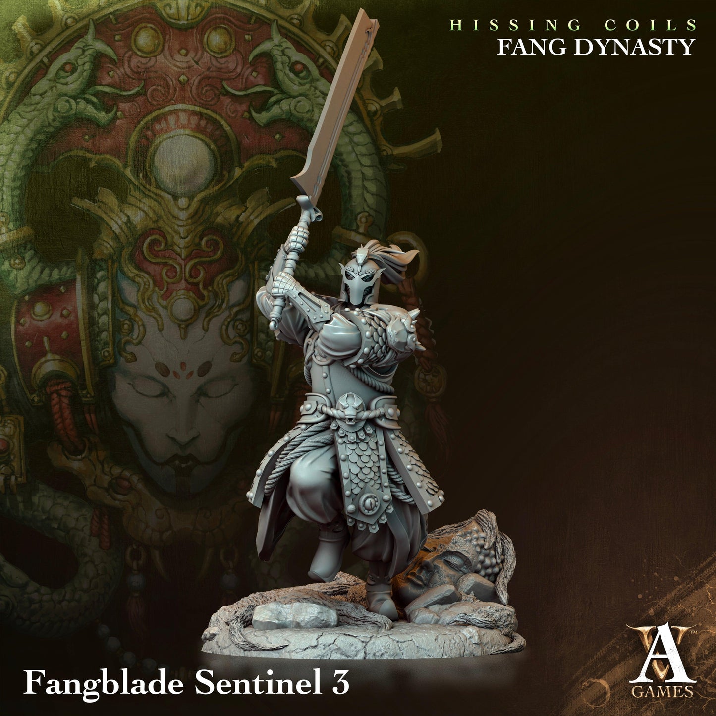 3D Printed Archvillain Games Hissing Coils - Fang Dynasty Fangblade Sentinel 28 32mm D&D - 3D Printing Boss 