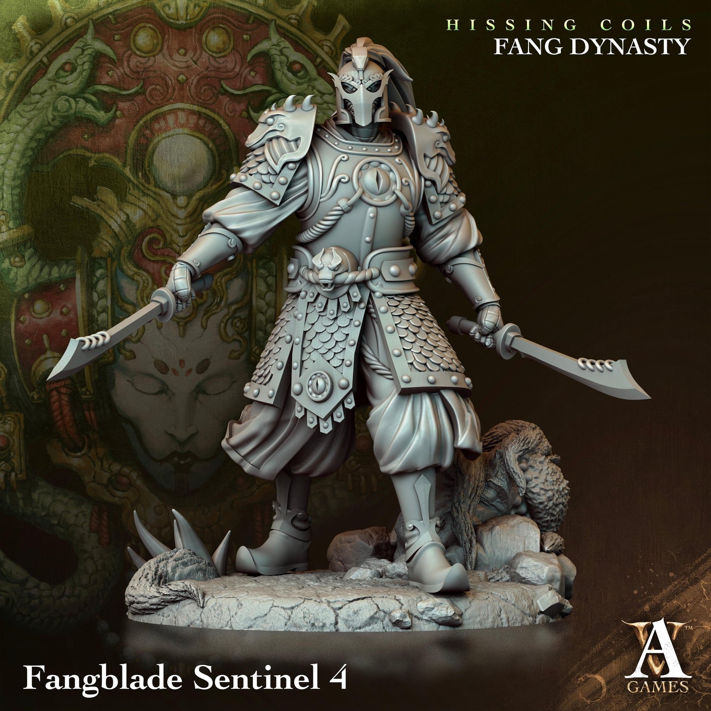 3D Printed Archvillain Games Hissing Coils - Fang Dynasty Fangblade Sentinel 28 32mm D&D - 3D Printing Boss 