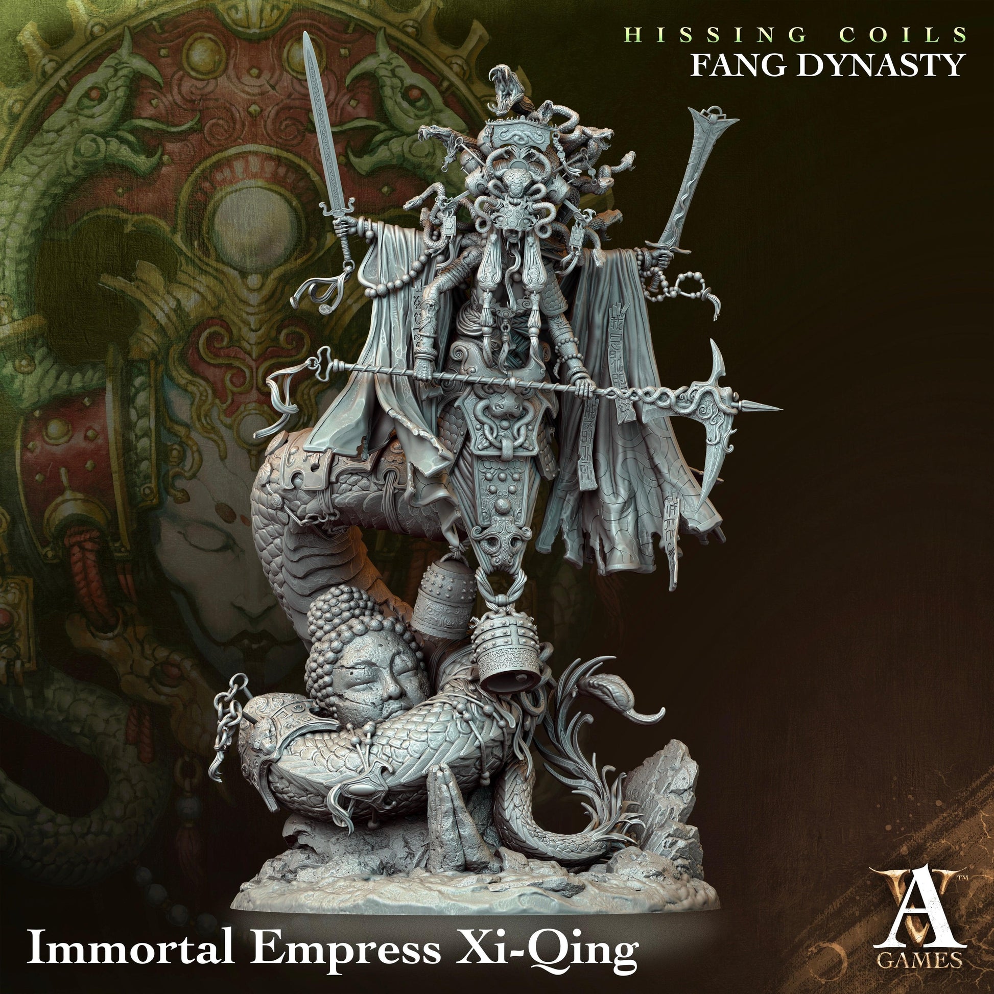 3D Printed Archvillain Games Hissing Coils - Fang Dynasty Immortal Empress Xi-Qing 28 32mm D&D - 3D Printing Boss 