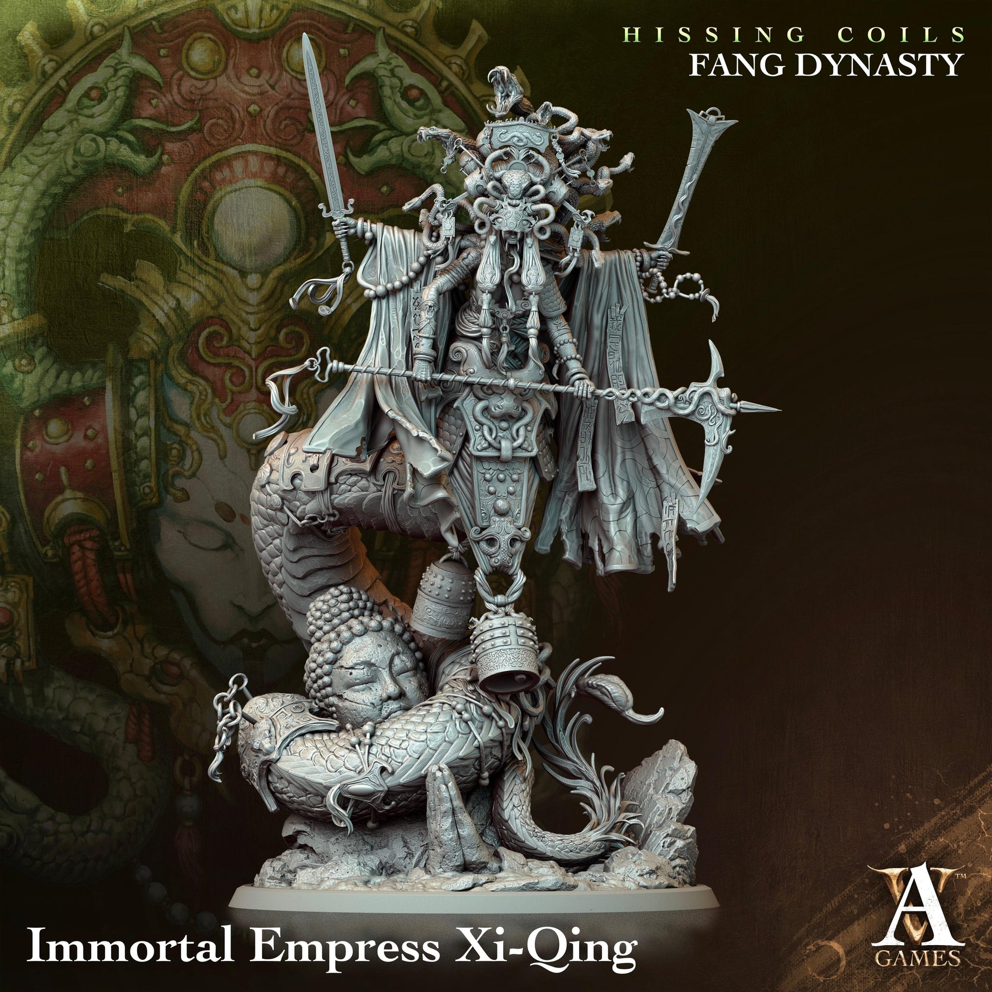 3D Printed Archvillain Games Hissing Coils - Fang Dynasty Immortal Empress Xi-Qing 28 32mm D&D - 3D Printing Boss 