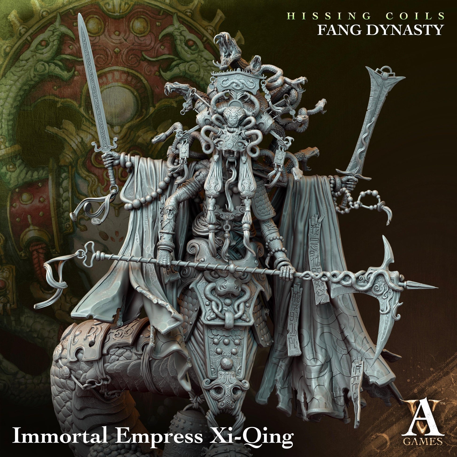 3D Printed Archvillain Games Hissing Coils - Fang Dynasty Immortal Empress Xi-Qing 28 32mm D&D - 3D Printing Boss 