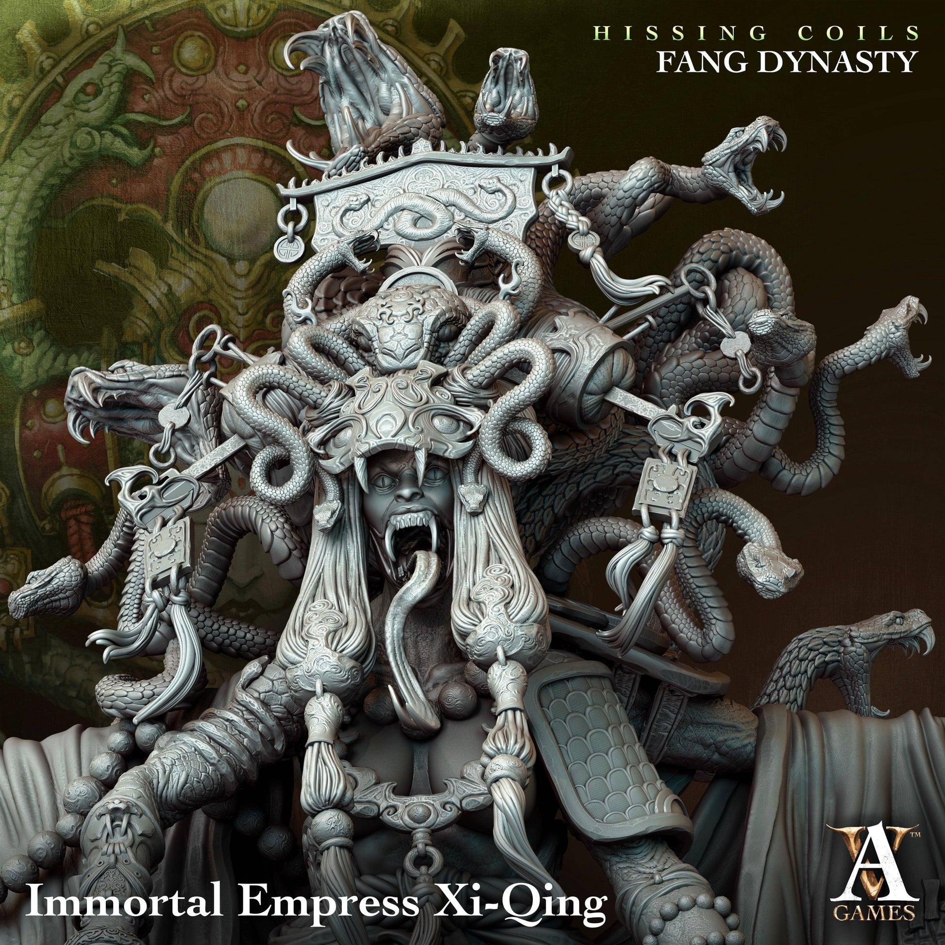 3D Printed Archvillain Games Hissing Coils - Fang Dynasty Immortal Empress Xi-Qing 28 32mm D&D - 3D Printing Boss 