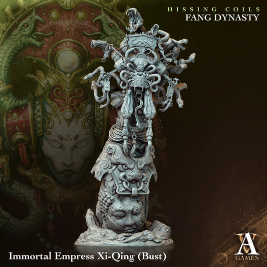 3D Printed Archvillain Games Hissing Coils - Fang Dynasty Immortal Empress Xi-Qing - Bust 28 32mm D&D - 3D Printing Boss 