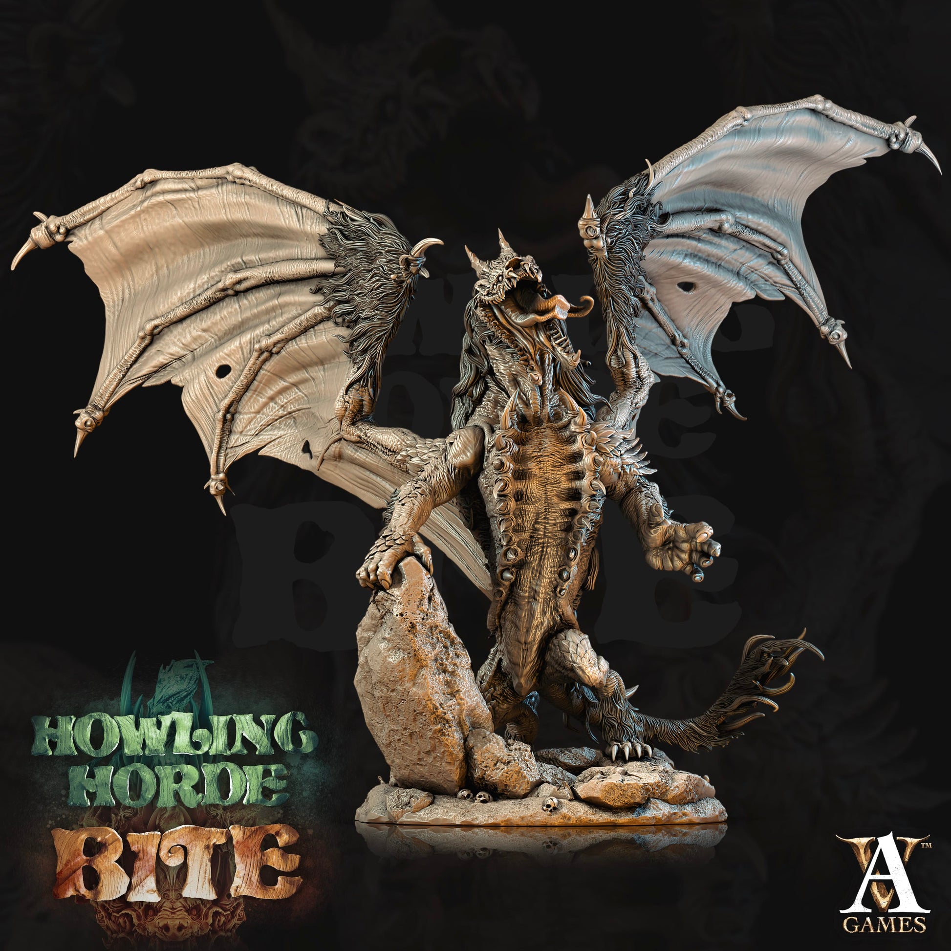 3D Printed Archvillain Games Howling Horde - Hyena Dragon 28mm 32mm D&D - 3D Printing Boss 